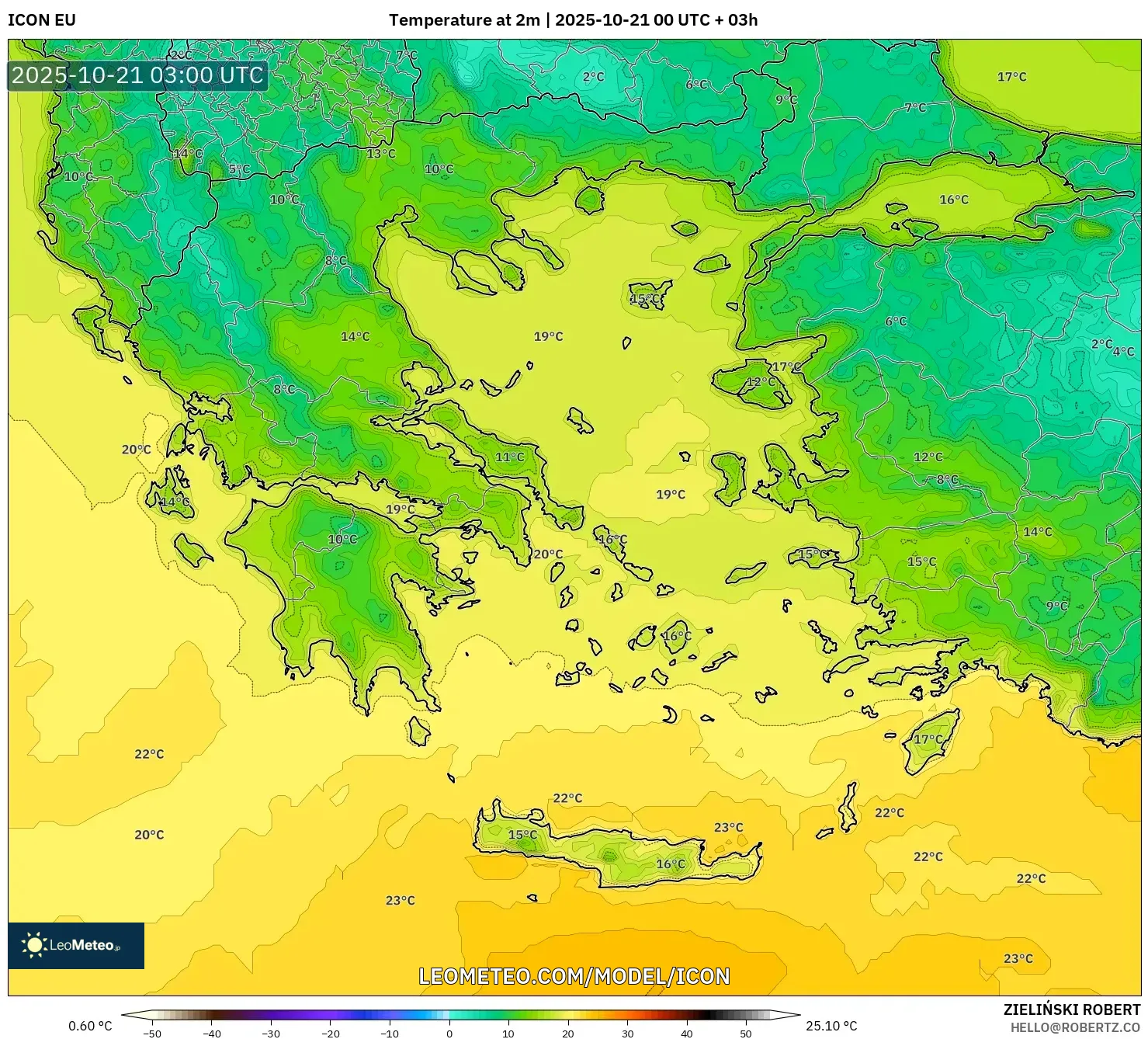 ICON model - Greece, Temperature at 2m ICON model - Greece, Temperature at 2m