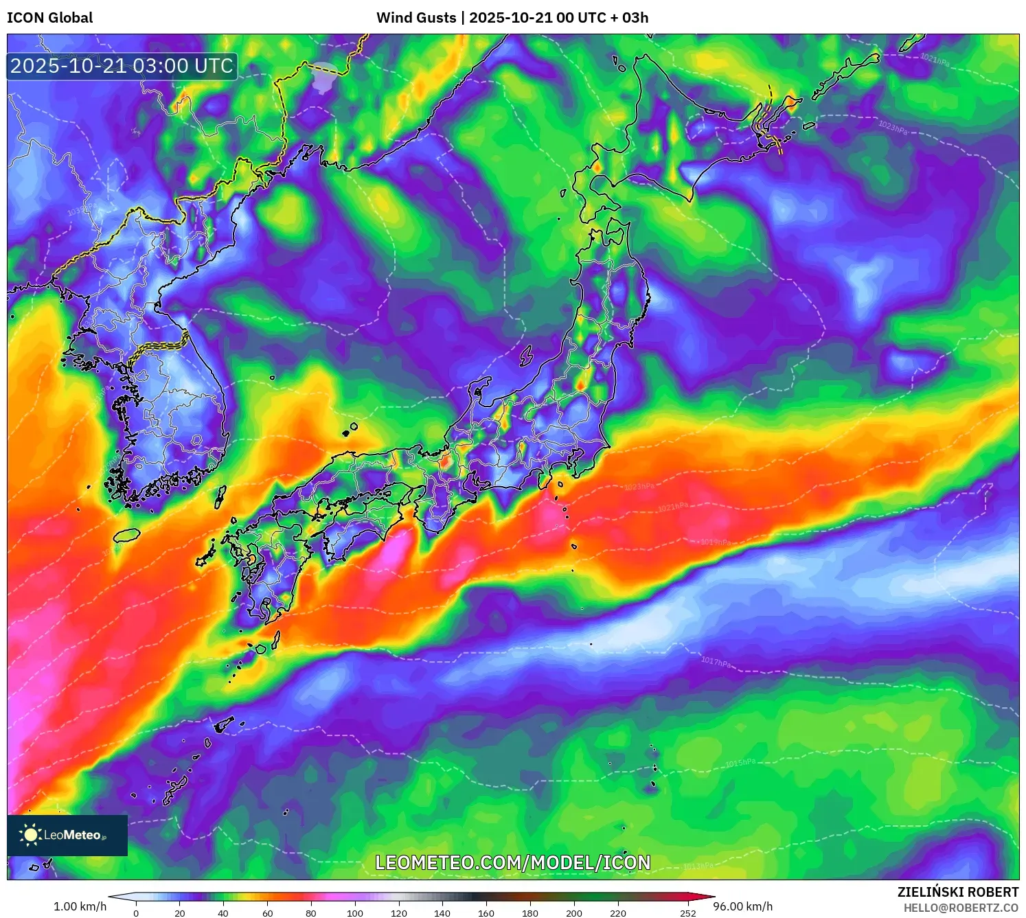 ICON model - Japan, Wind Gusts