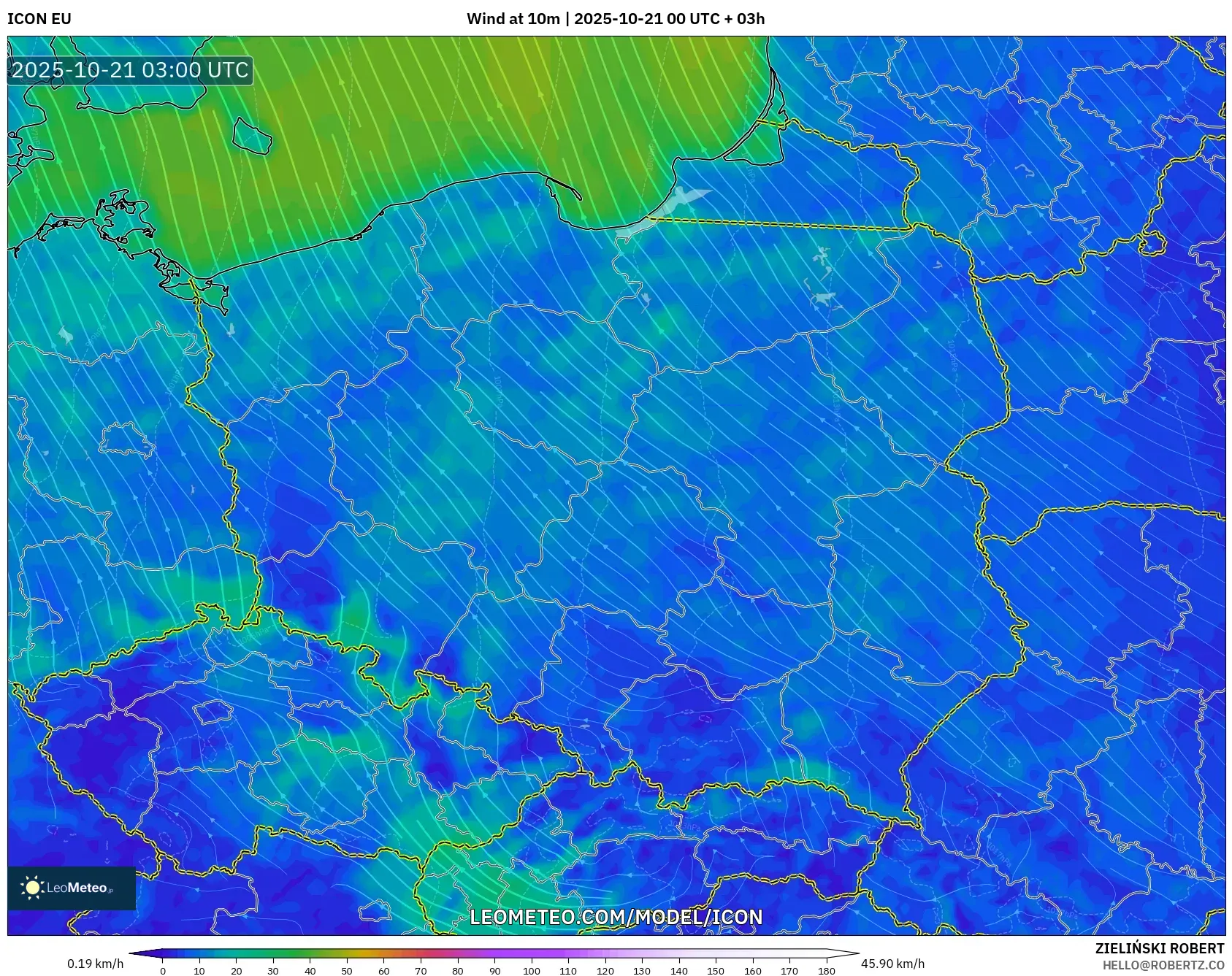 ICON model - Poland, Wind at 10m ICON model - Poland, Wind at 10m