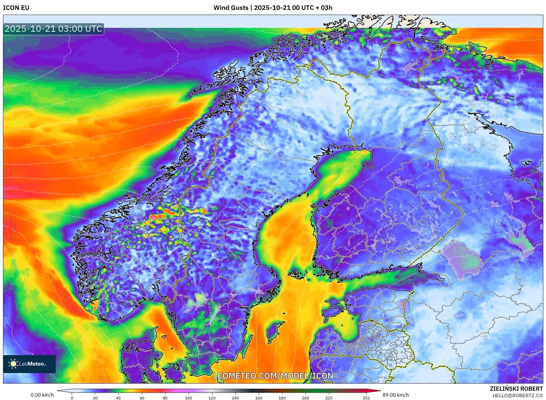 ICON model - Scandinavia, Wind Gusts ICON model - Scandinavia, Wind Gusts