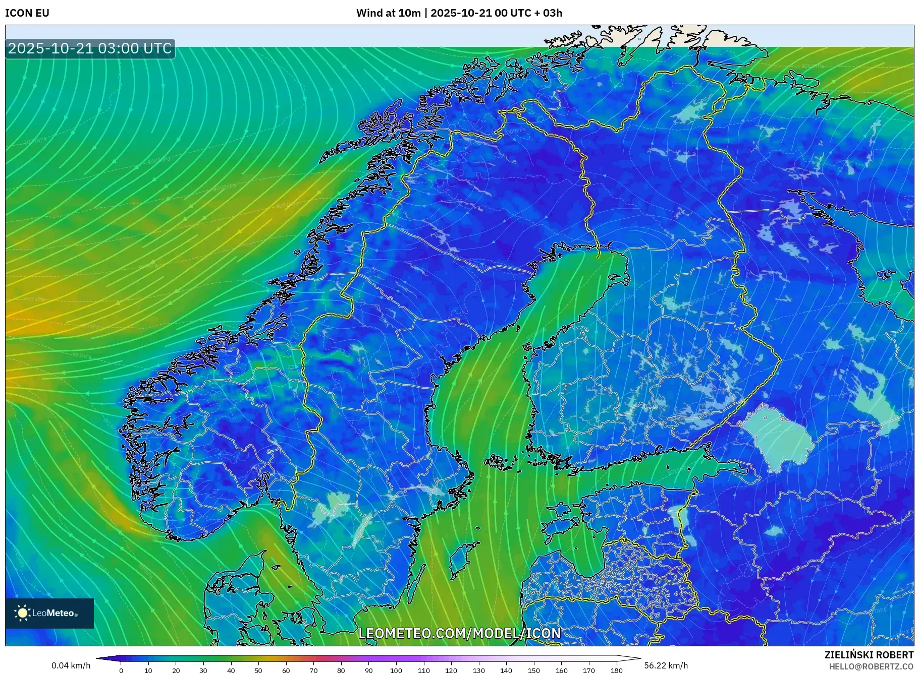 ICON model - Scandinavia, Wind at 10m ICON model - Scandinavia, Wind at 10m