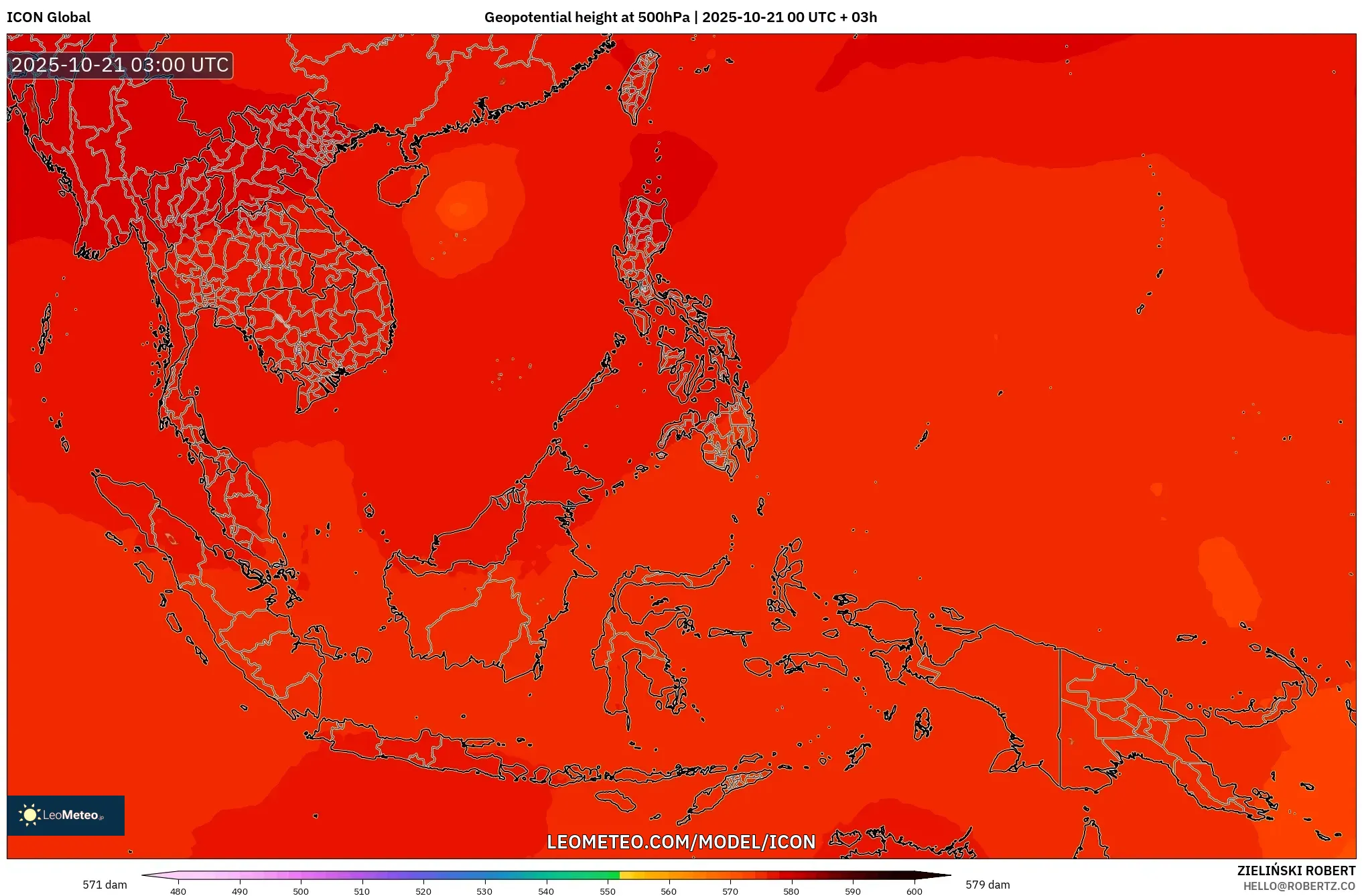 ICON model - South East Asia, Geopotential height at 500hPa ICON model - South East Asia, Geopotential height at 500hPa