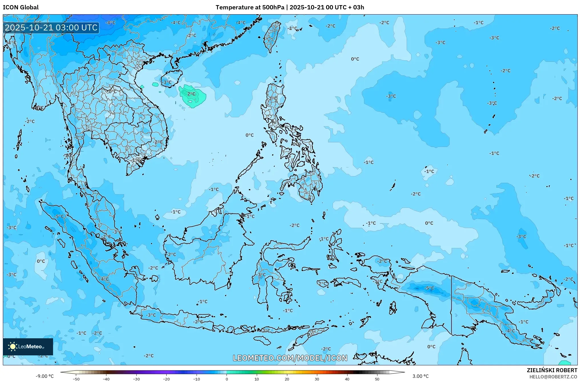 ICON model - South East Asia, Temperature at 500hPa ICON model - South East Asia, Temperature at 500hPa