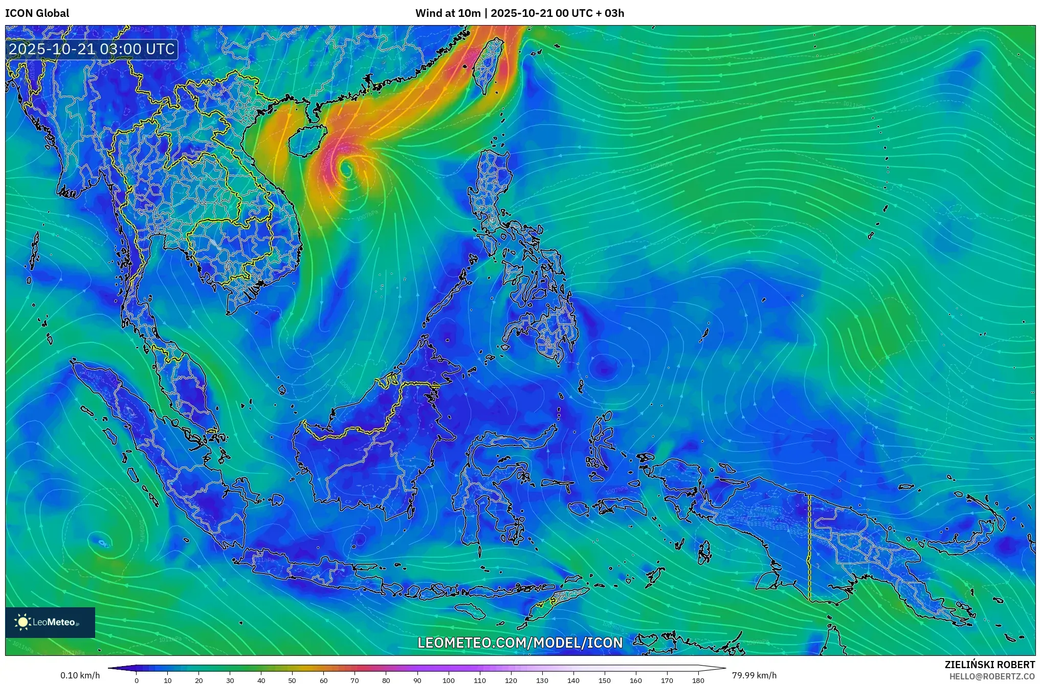 ICON model - South East Asia, Wind at 10m