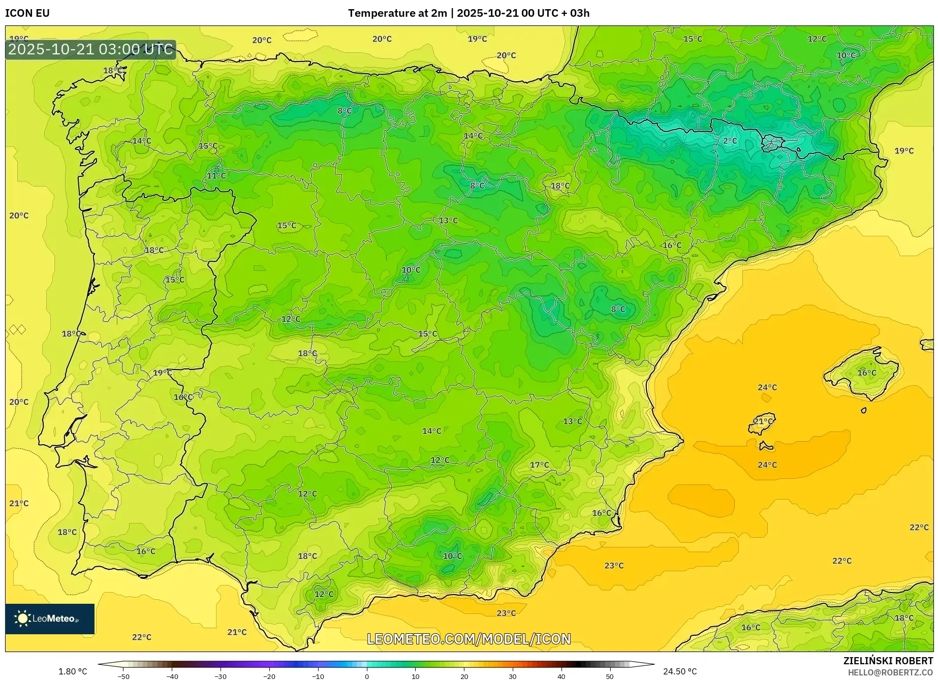 ICON model - Spain, Temperature at 2m ICON model - Spain, Temperature at 2m