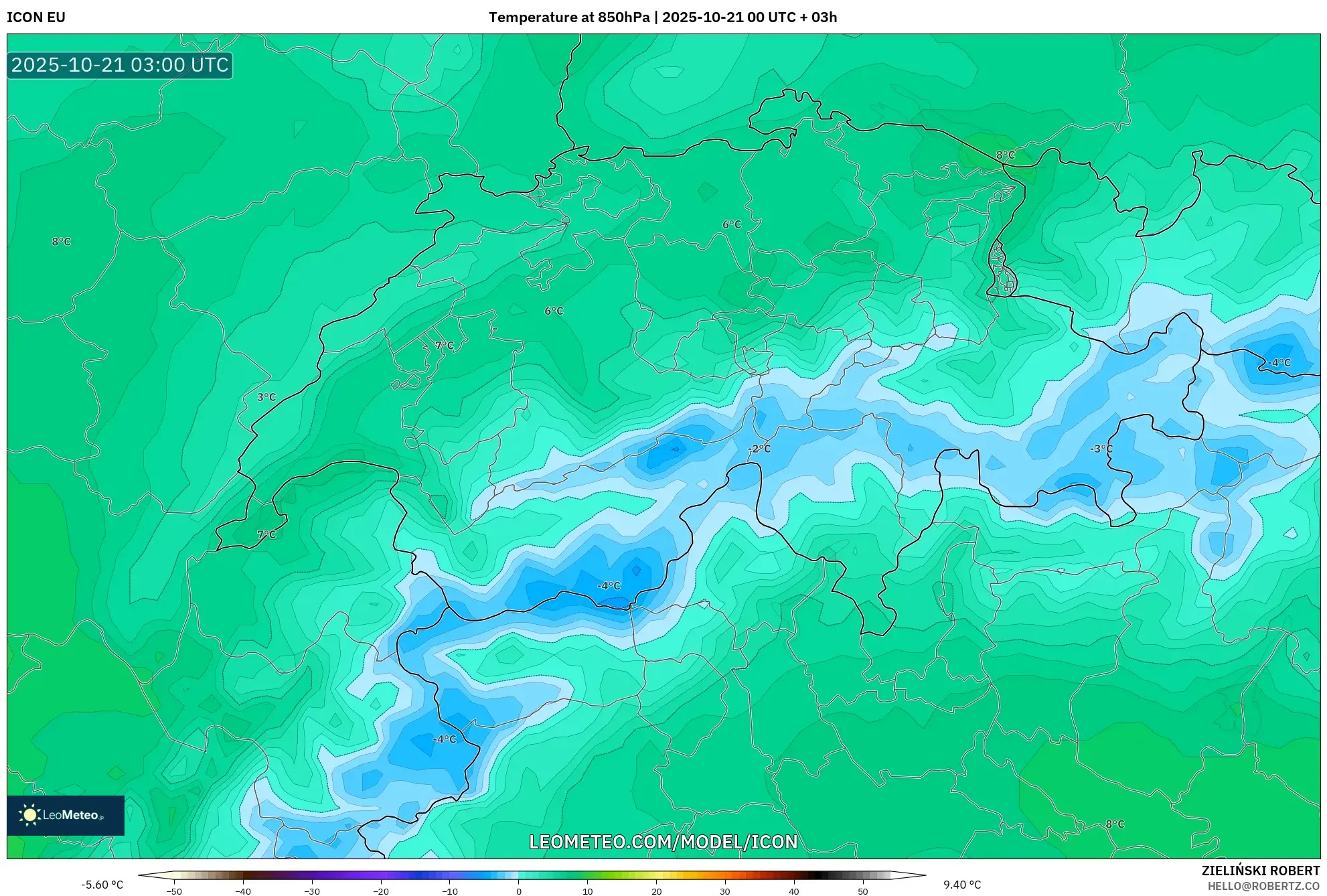 ICON model - Switzerland, Temperature at 850hPa ICON model - Switzerland, Temperature at 850hPa