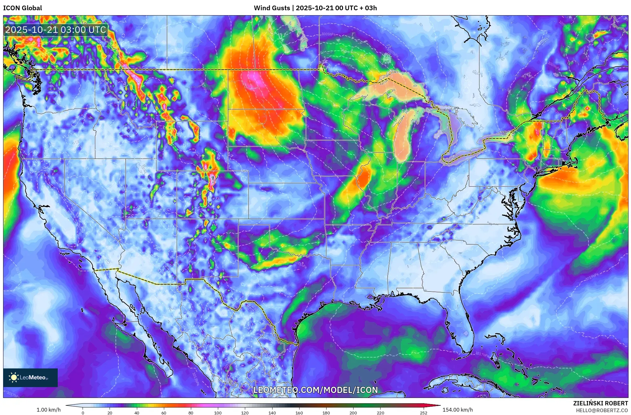 ICON model - United States, Wind Gusts ICON model - United States, Wind Gusts