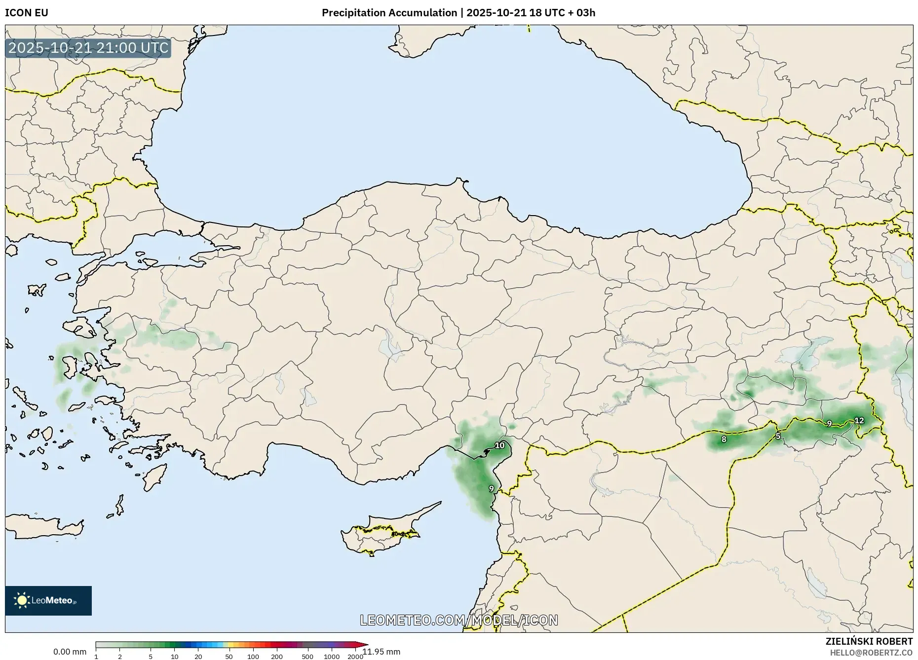 ICON model - Turkey, Precipitation Accumulation ICON model - Turkey, Precipitation Accumulation