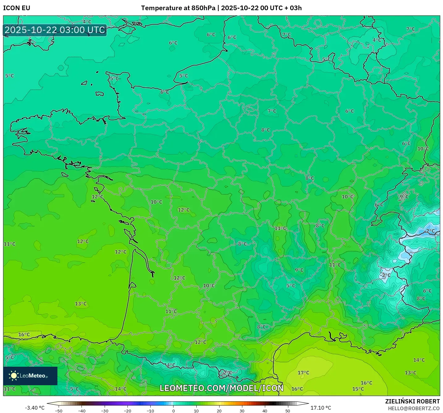 ICON model - France, Temperature at 850hPa ICON model - France, Temperature at 850hPa
