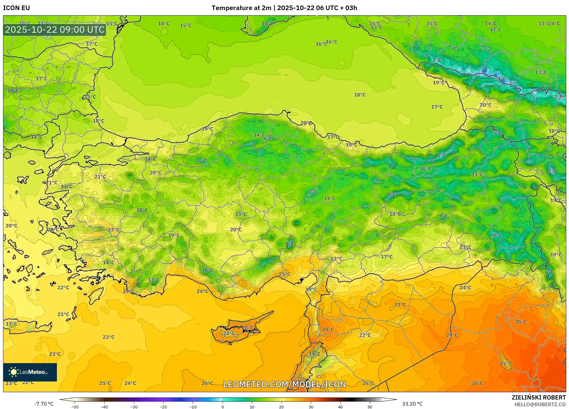 ICON model - Turkey, Temperature at 2m