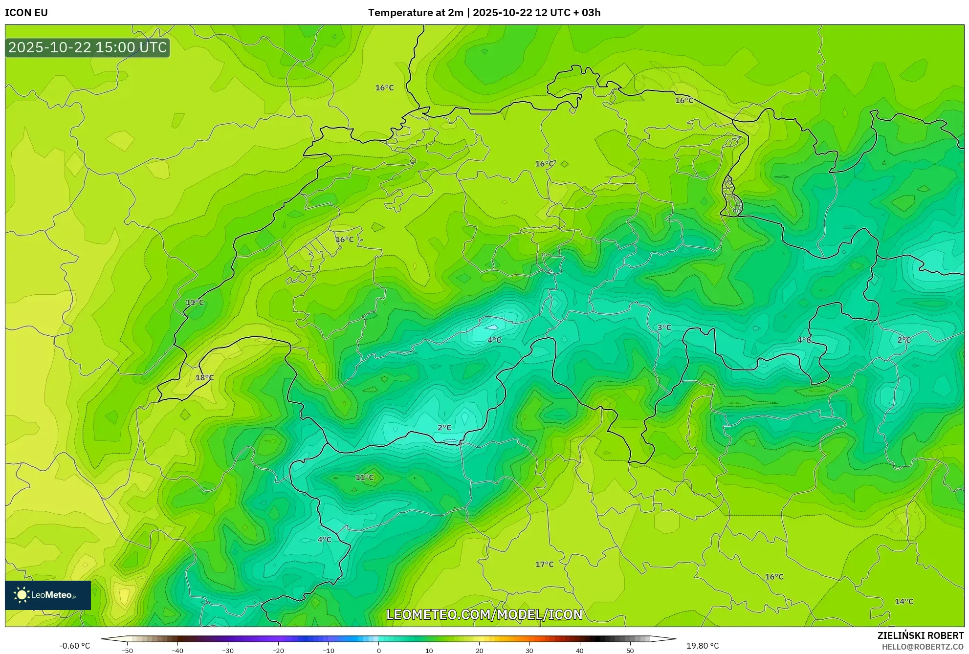 ICON model - Switzerland, Temperature at 2m ICON model - Switzerland, Temperature at 2m