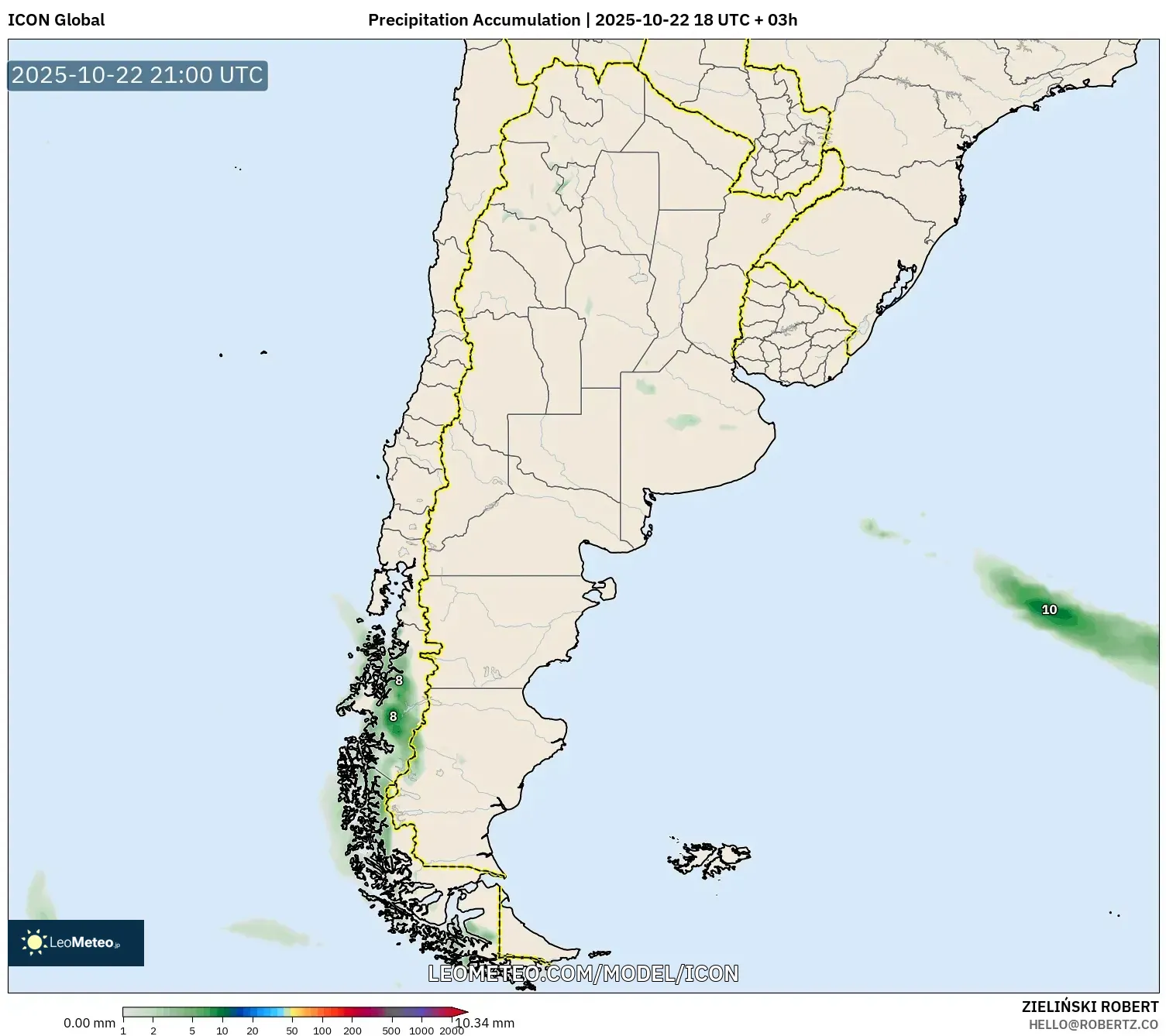 ICON model - Argentina, Precipitation Accumulation ICON model - Argentina, Precipitation Accumulation