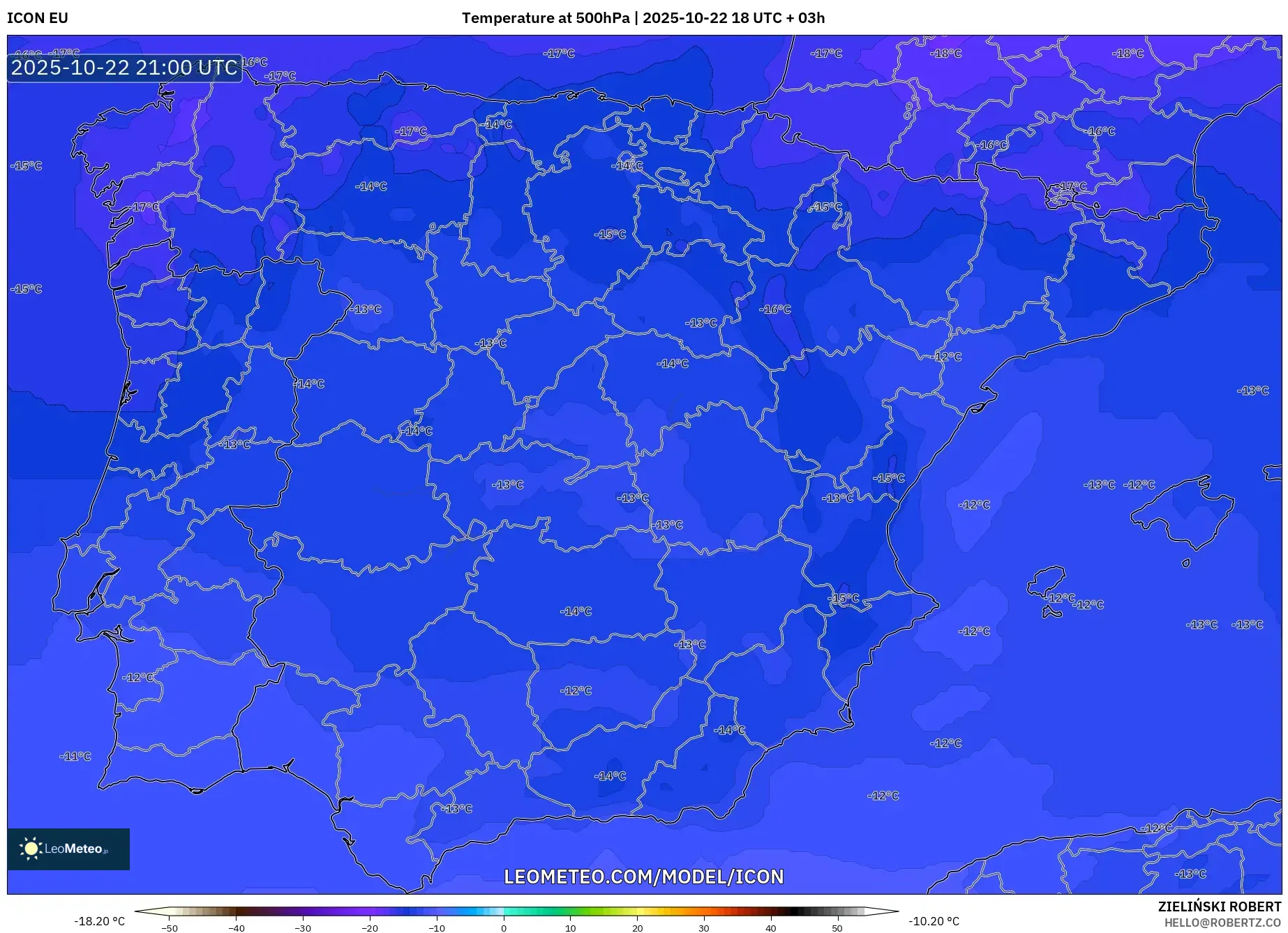ICON model - Spain, Temperature at 500hPa ICON model - Spain, Temperature at 500hPa