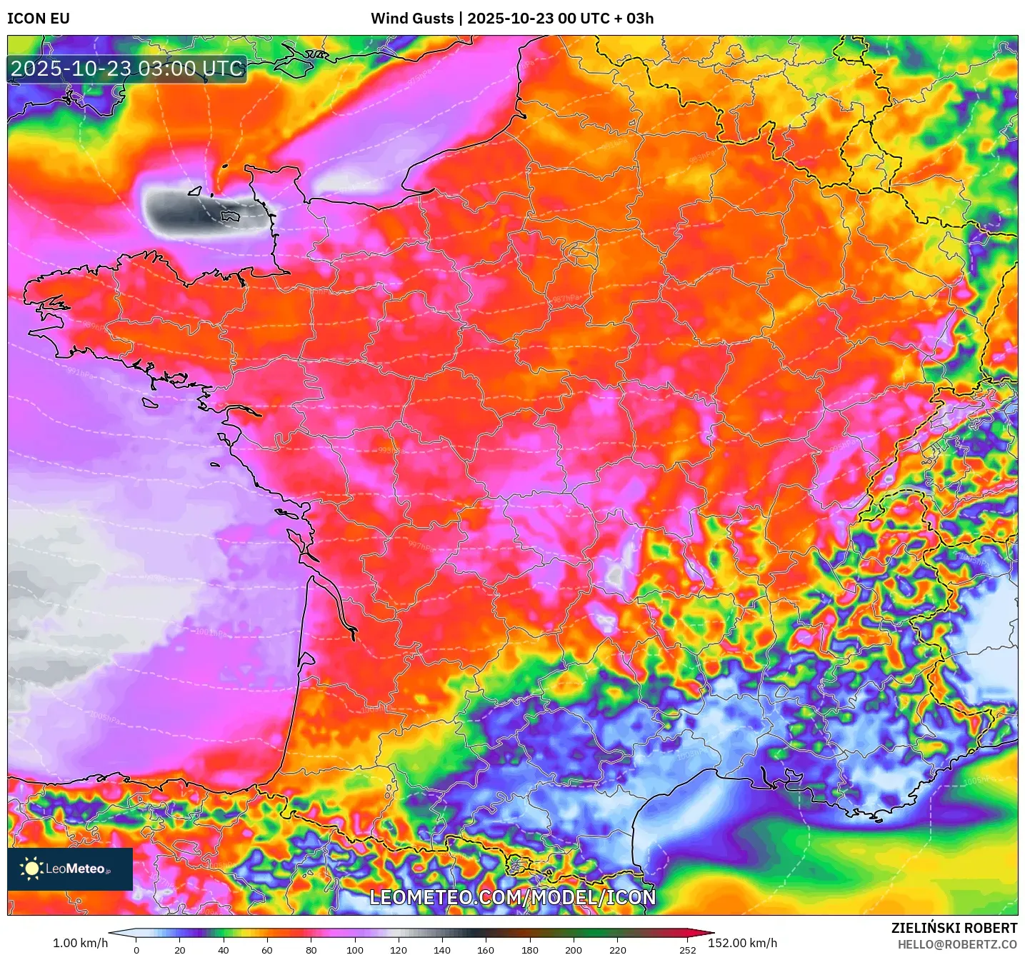 ICON model - France, Wind Gusts ICON model - France, Wind Gusts