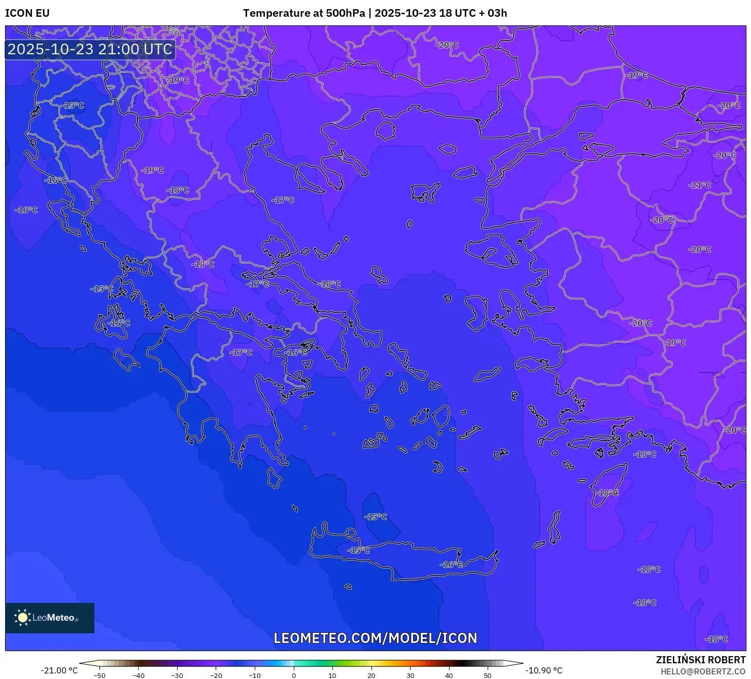 ICON model - Greece, Temperature at 500hPa ICON model - Greece, Temperature at 500hPa