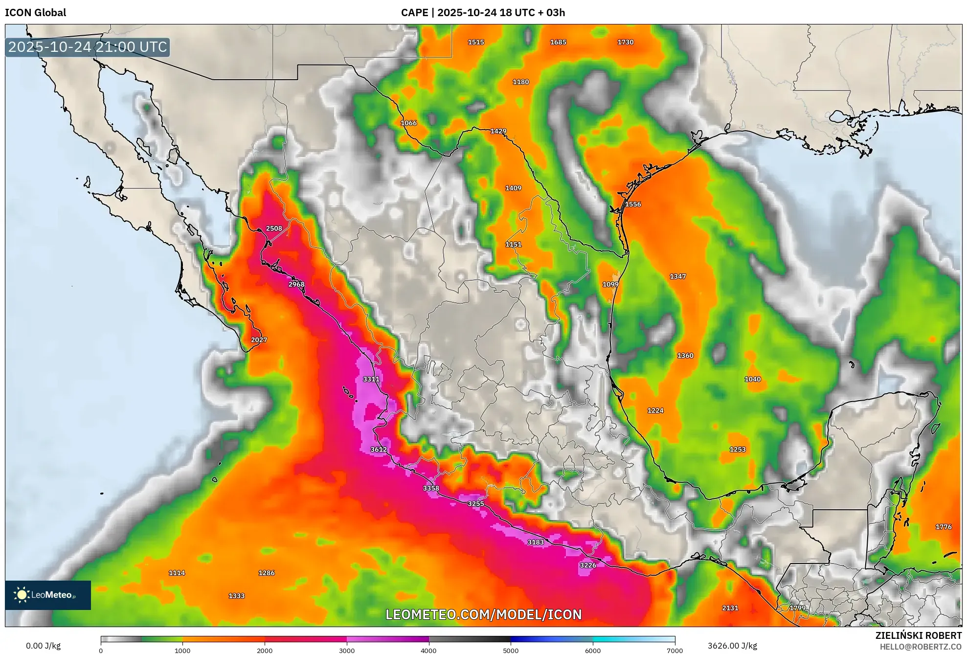 ICON model - Mexico, CAPE ICON model - Mexico, CAPE