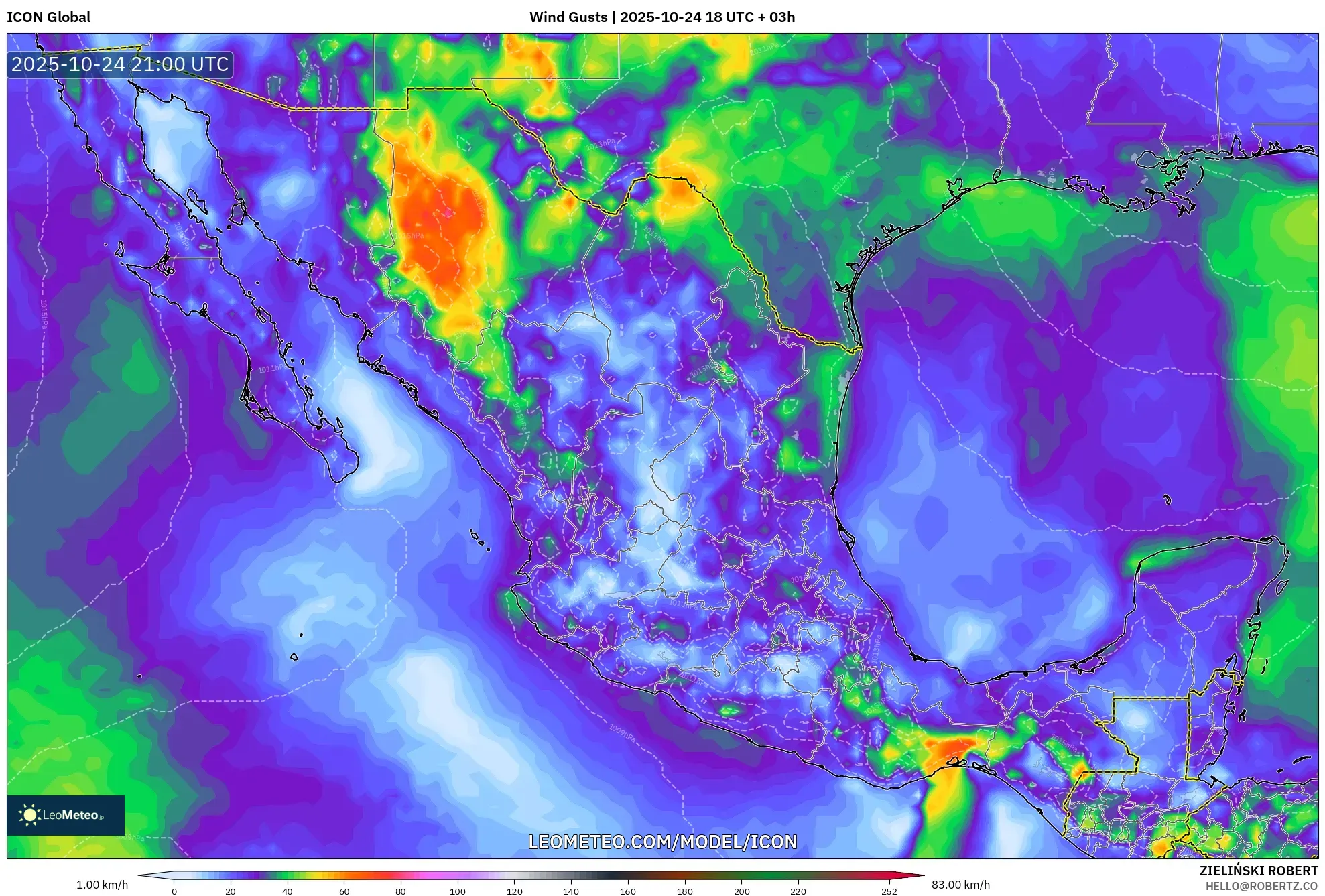 ICON model - Mexico, Wind Gusts ICON model - Mexico, Wind Gusts