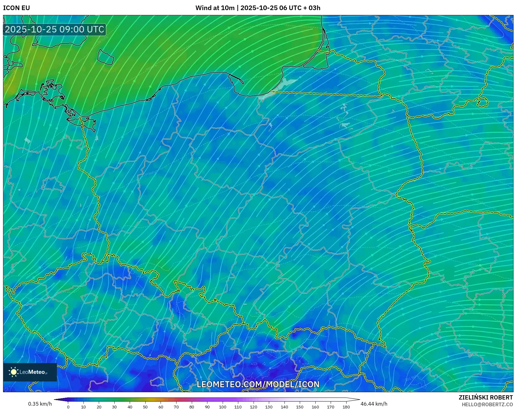 ICON model - Poland, Wind at 10m ICON model - Poland, Wind at 10m