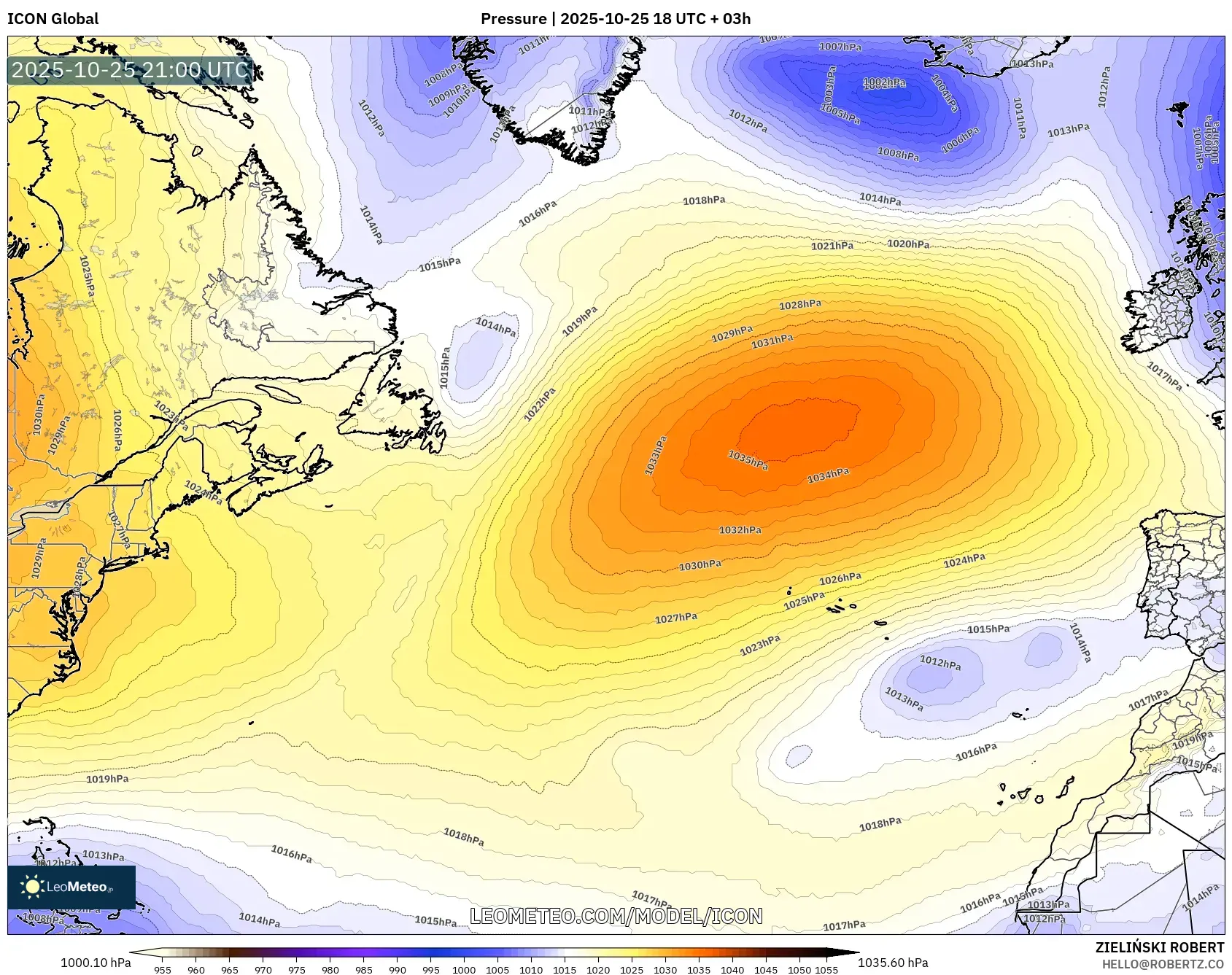 ICON model - North Atlantic, Pressure ICON model - North Atlantic, Pressure
