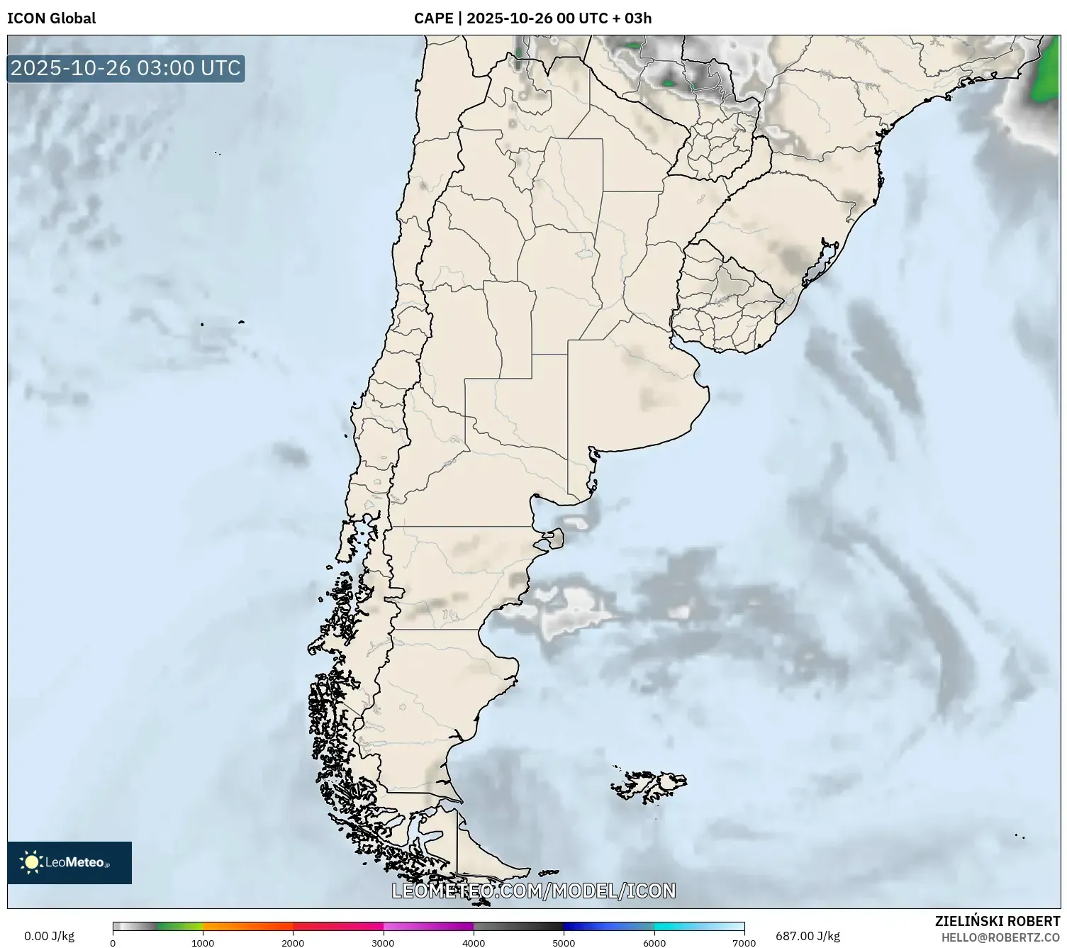ICON model - Argentina, CAPE ICON model - Argentina, CAPE
