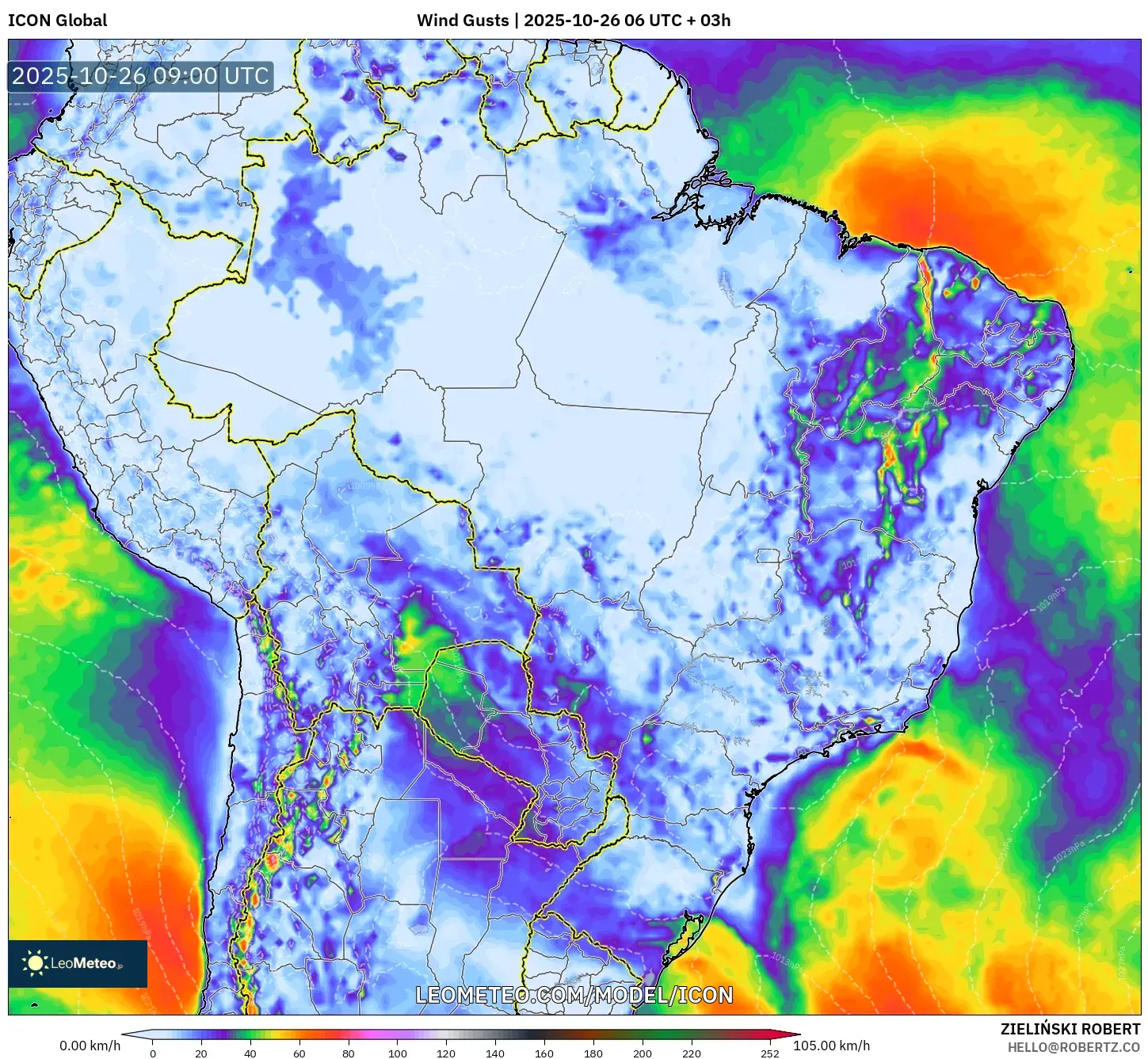 ICON model - Brazil, Wind Gusts ICON model - Brazil, Wind Gusts