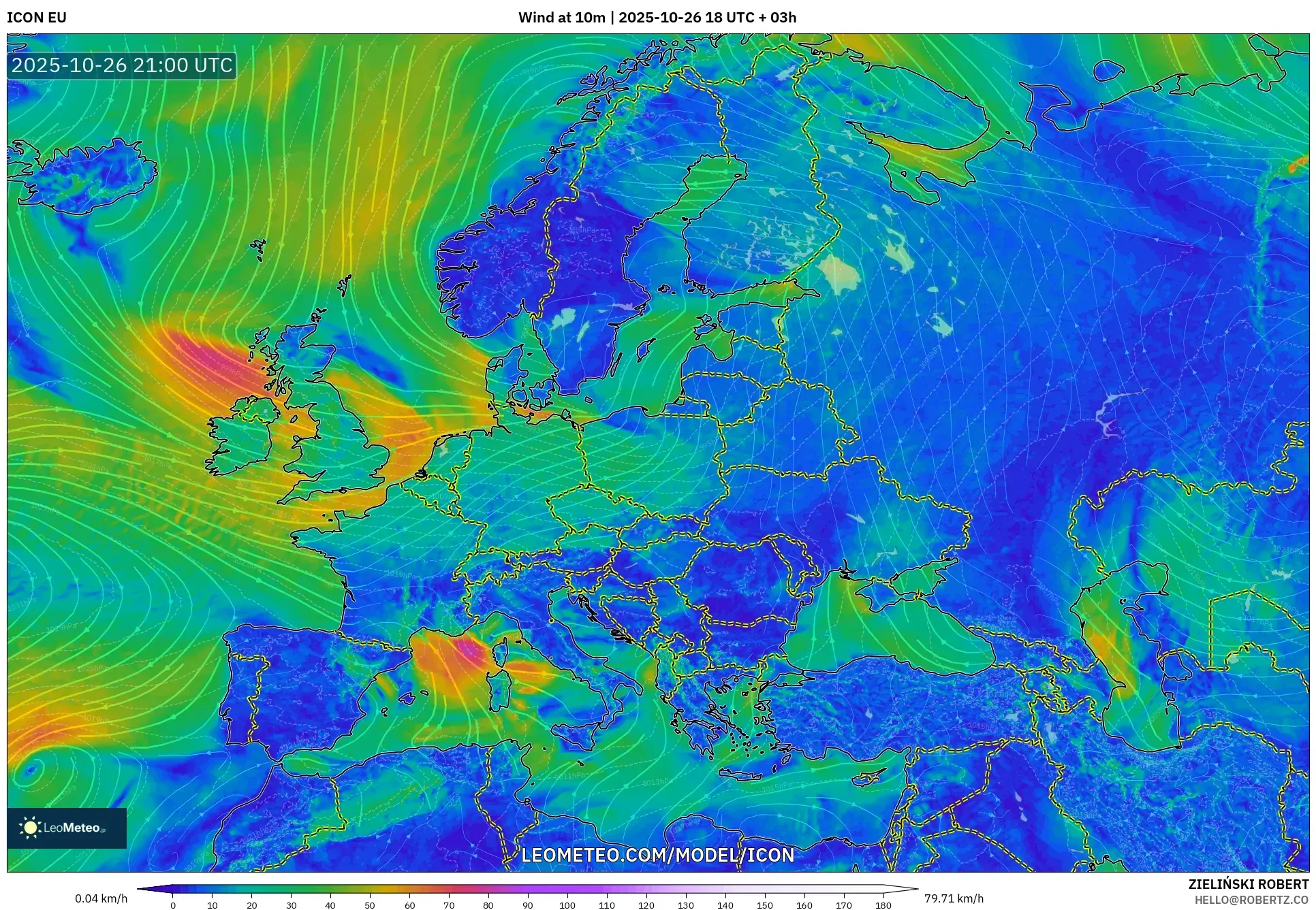 ICON model - Europe, Wind at 10m ICON model - Europe, Wind at 10m