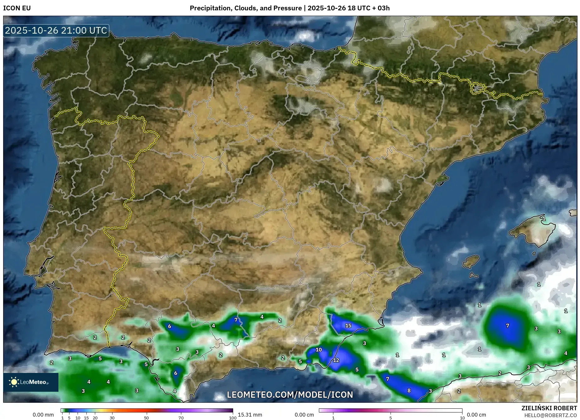 ICON model - Spain, Precipitation, Clouds, and Pressure ICON model - Spain, Precipitation, Clouds, and Pressure