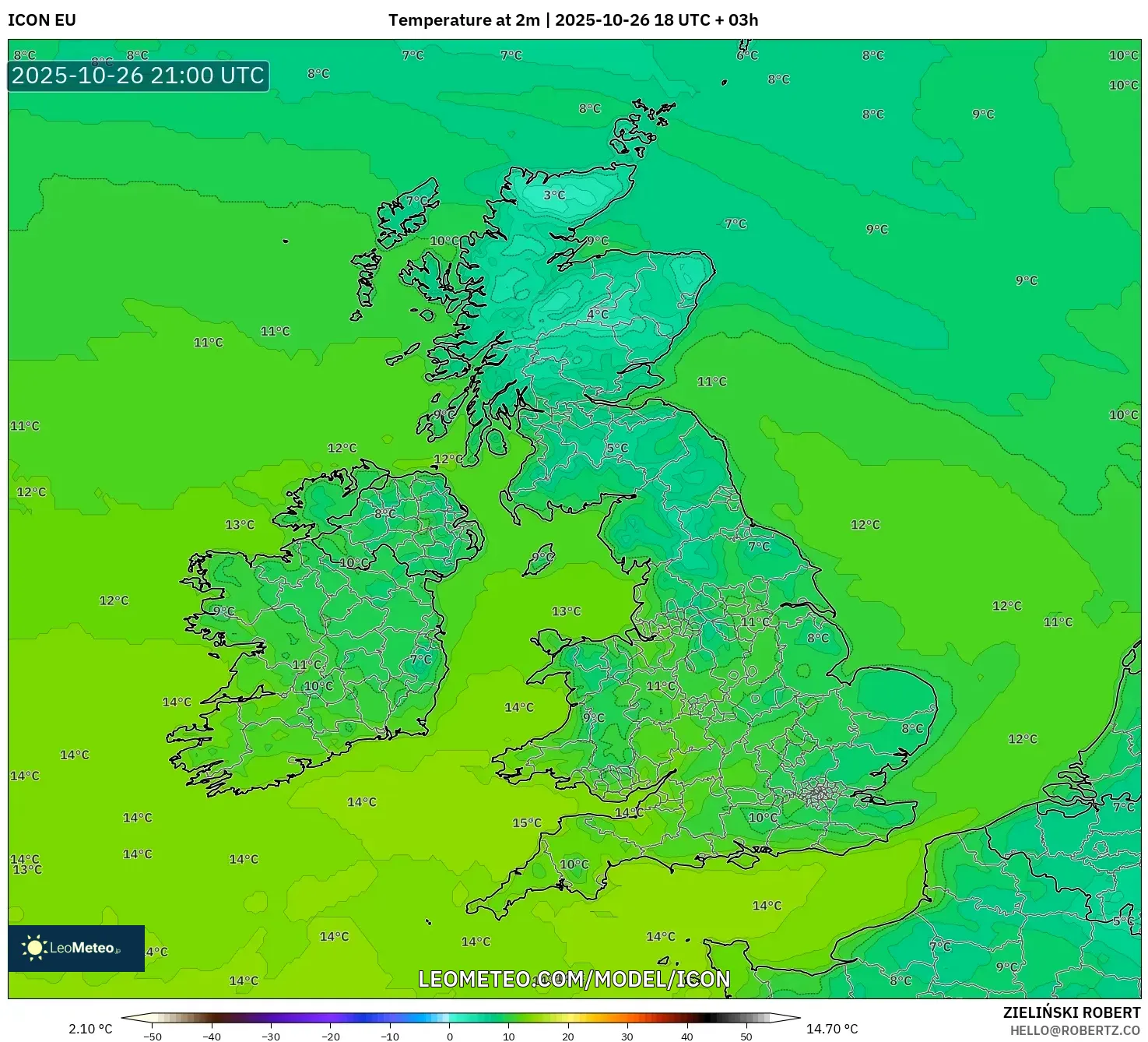 ICON model - United Kingdom, Temperature at 2m ICON model - United Kingdom, Temperature at 2m