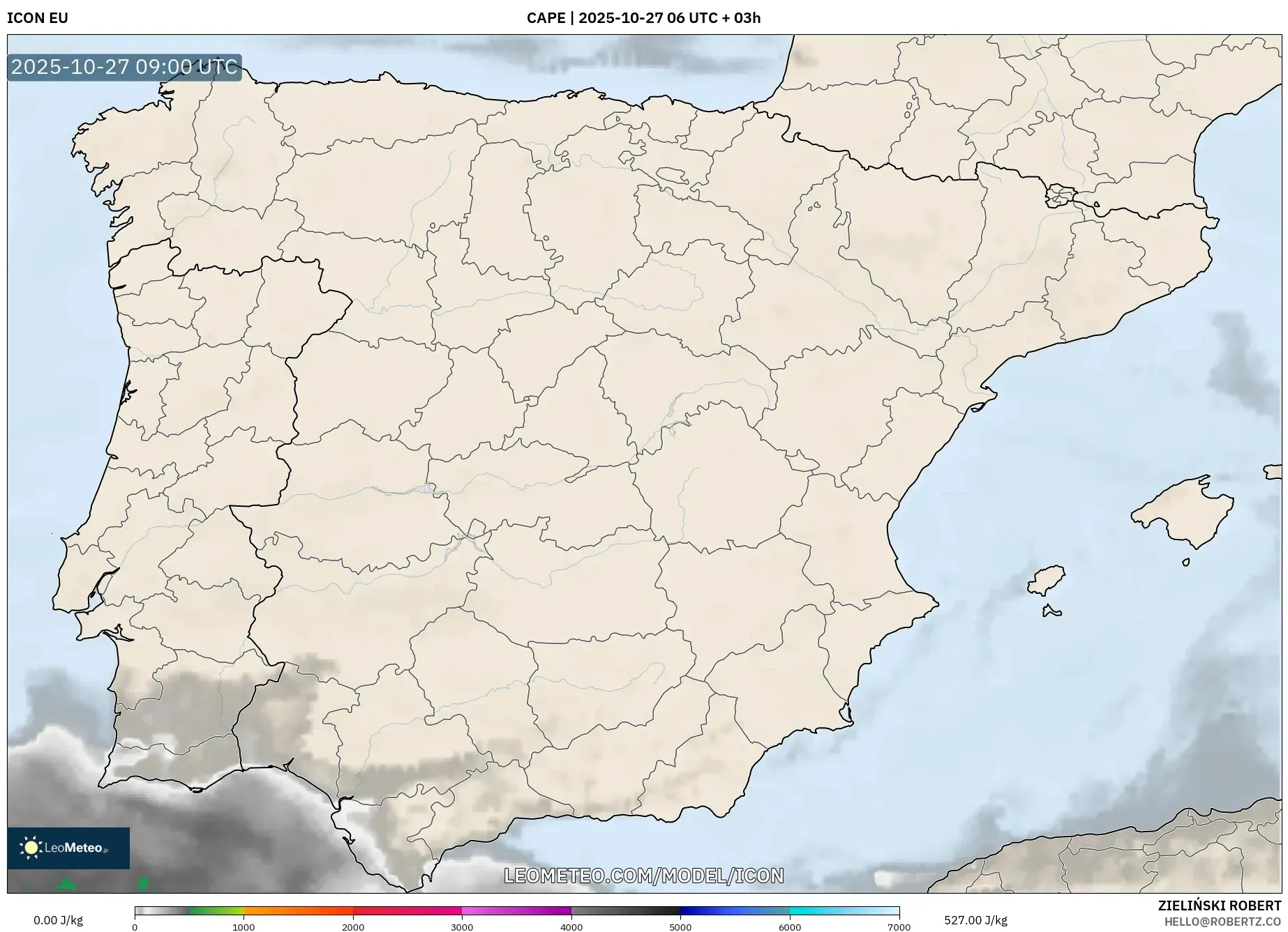 ICON model - Spain, CAPE ICON model - Spain, CAPE