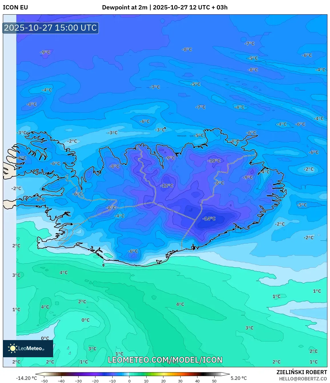 ICON model - Iceland, Dewpoint at 2m ICON model - Iceland, Dewpoint at 2m