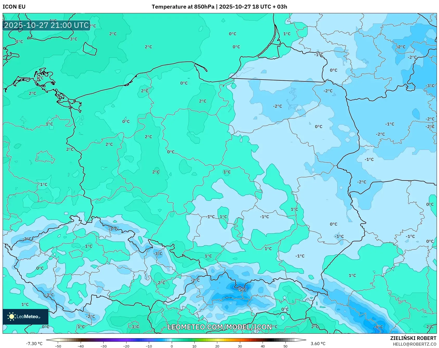 ICON model - Poland, Temperature at 850hPa ICON model - Poland, Temperature at 850hPa