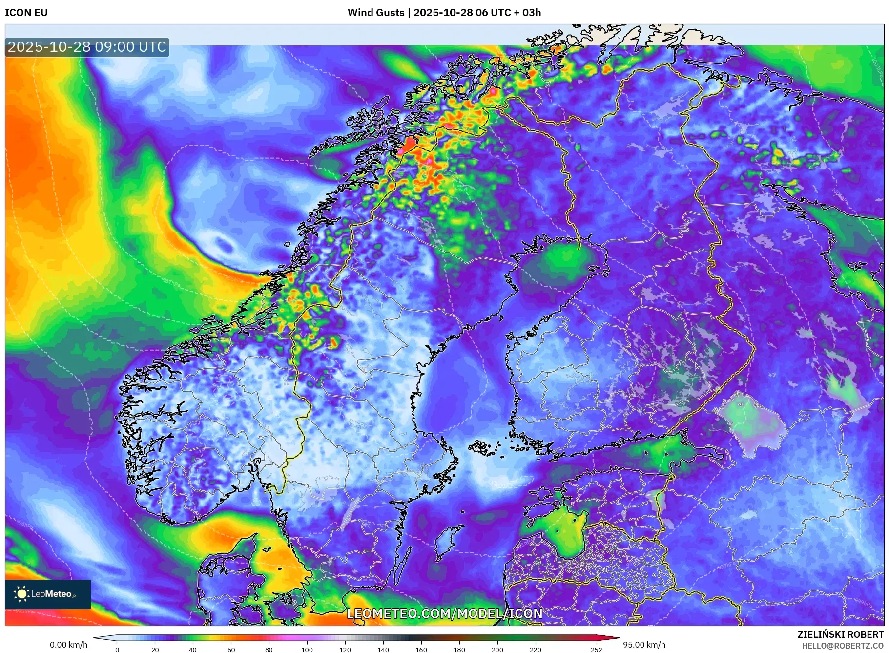 ICON model - Scandinavia, Wind Gusts