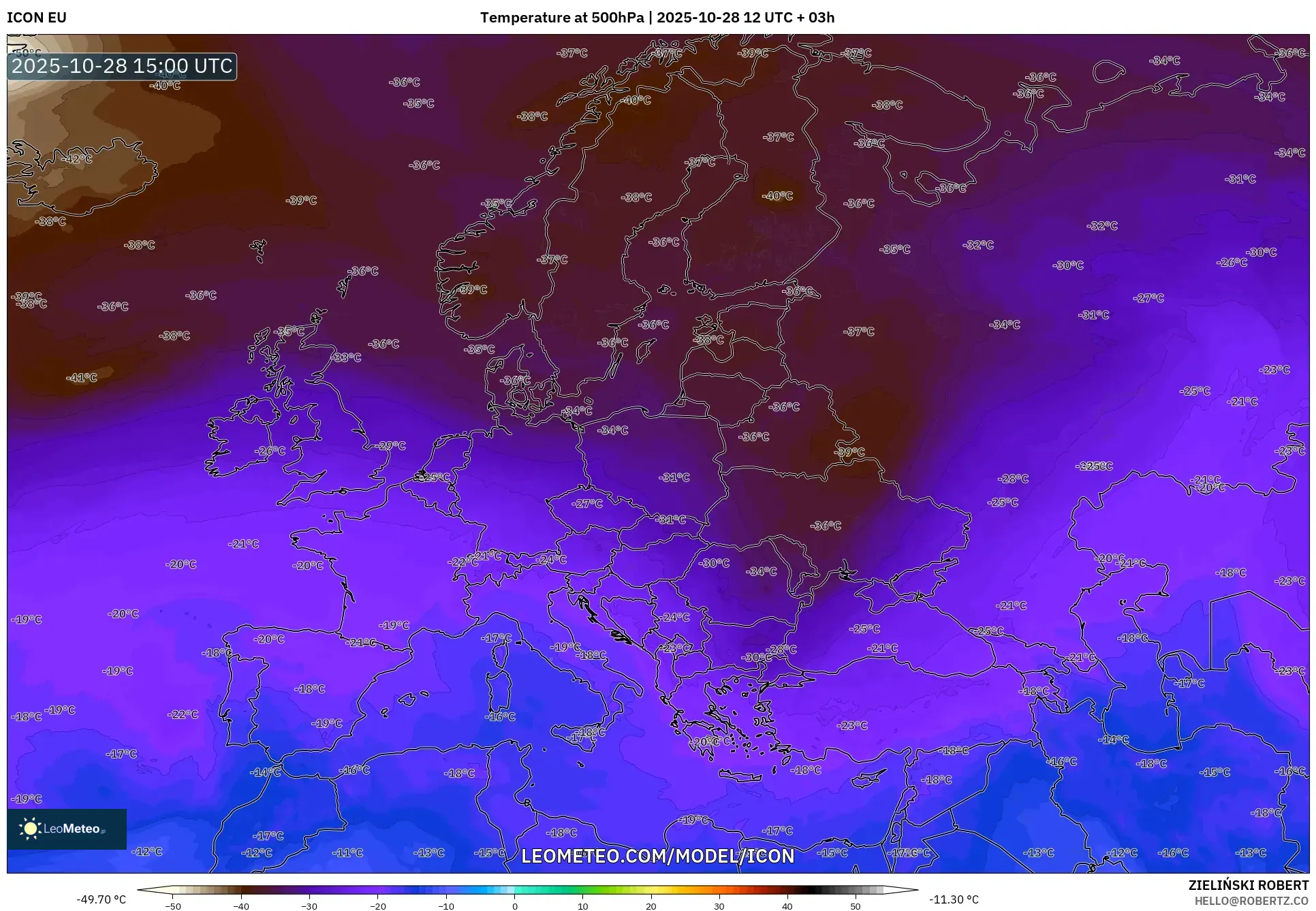ICON model - Europe, Temperature at 500hPa ICON model - Europe, Temperature at 500hPa