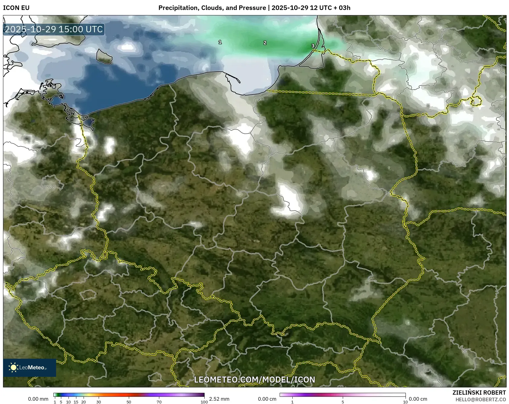 ICON model - Poland, Precipitation, Clouds, and Pressure