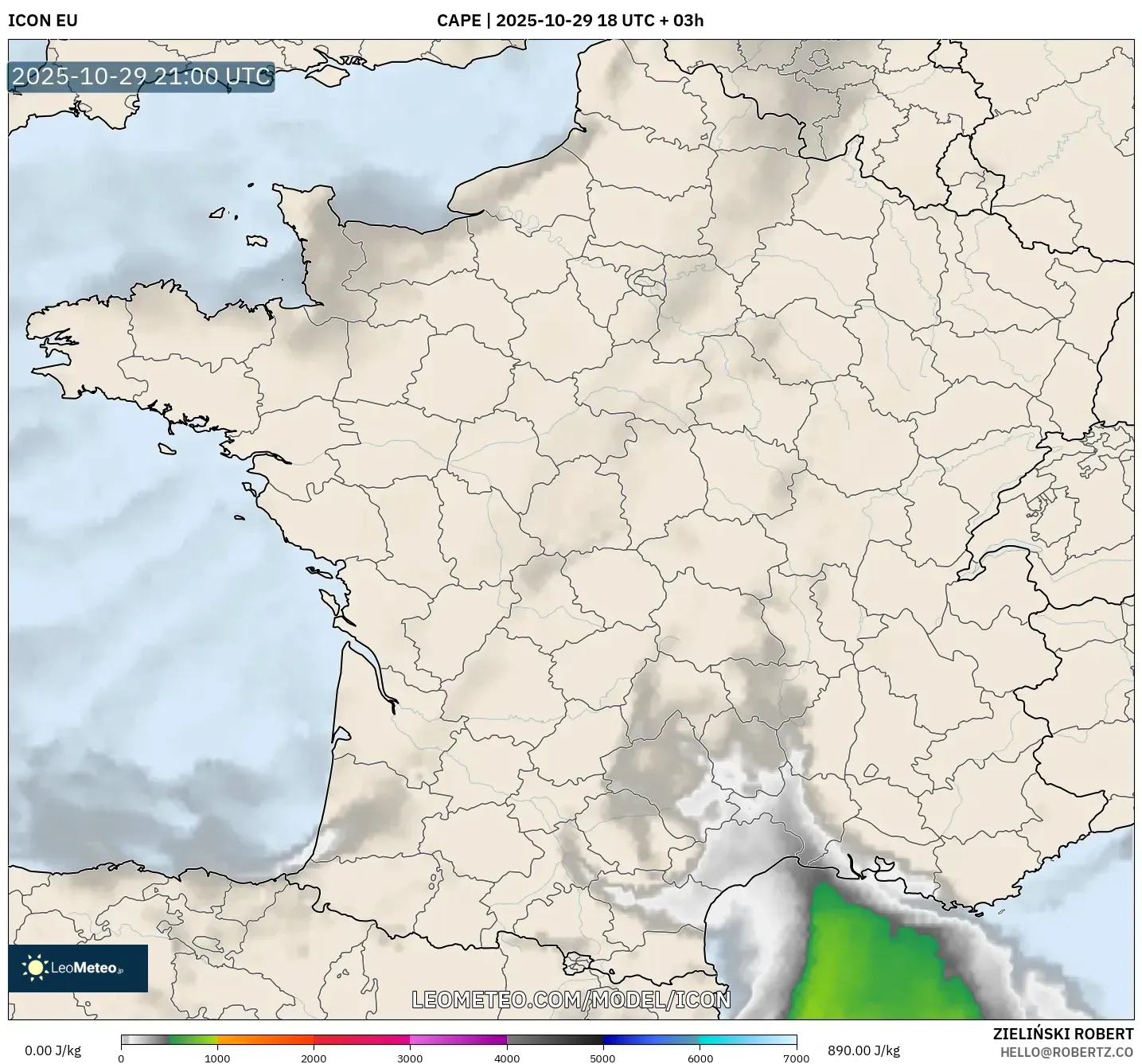 ICON model - France, CAPE