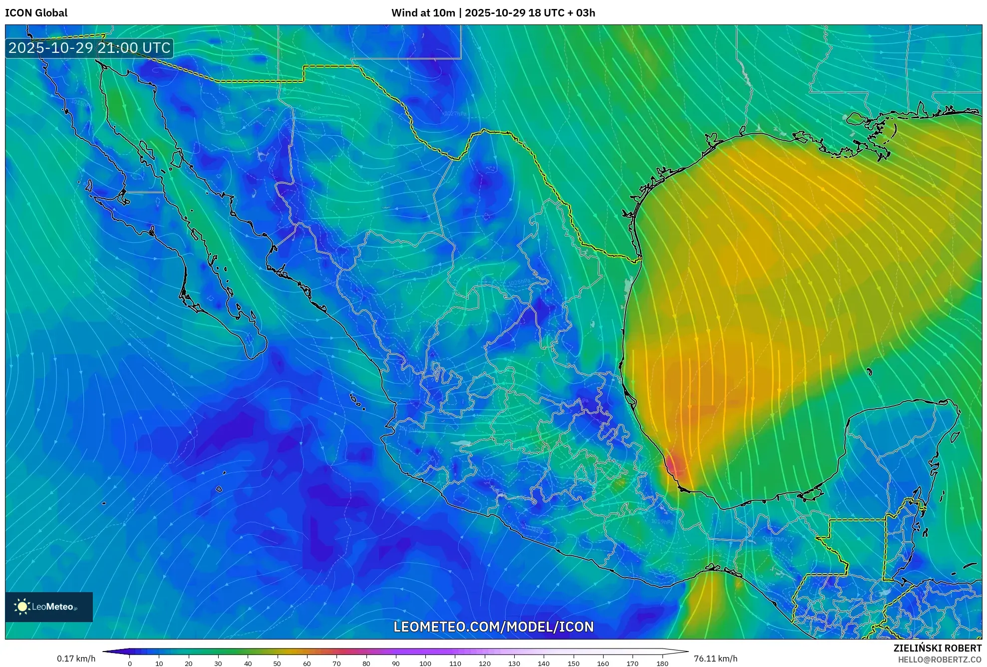 ICON model - Mexico, Wind at 10m