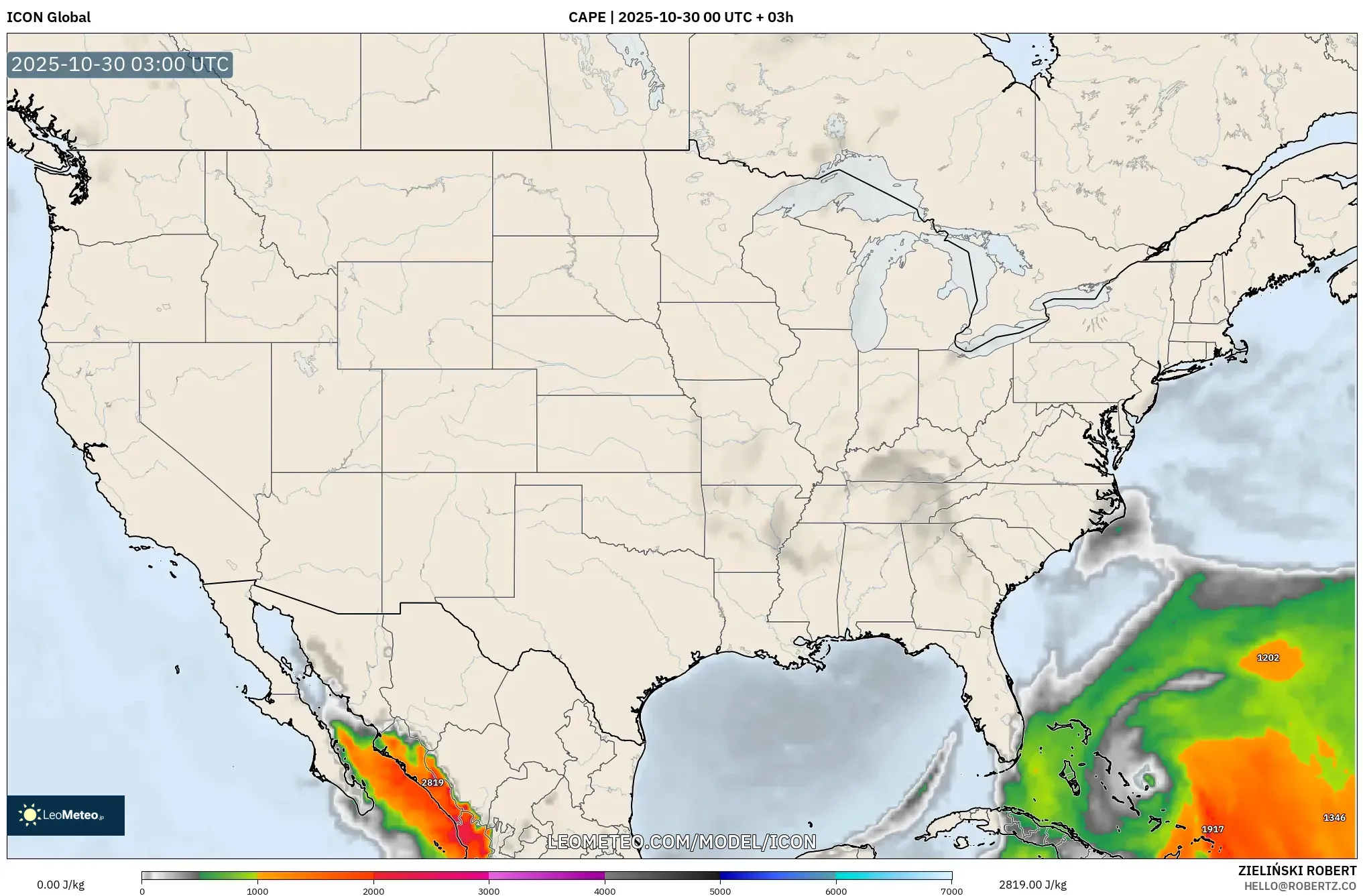 ICON model - United States, CAPE ICON model - United States, CAPE
