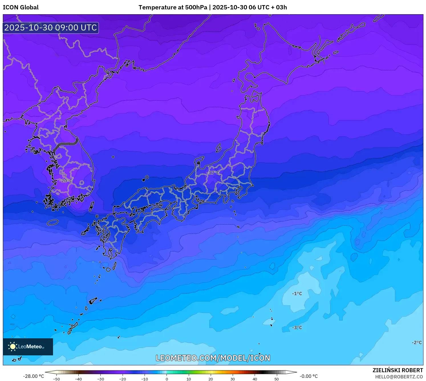 ICON model - Japan, Temperature at 500hPa