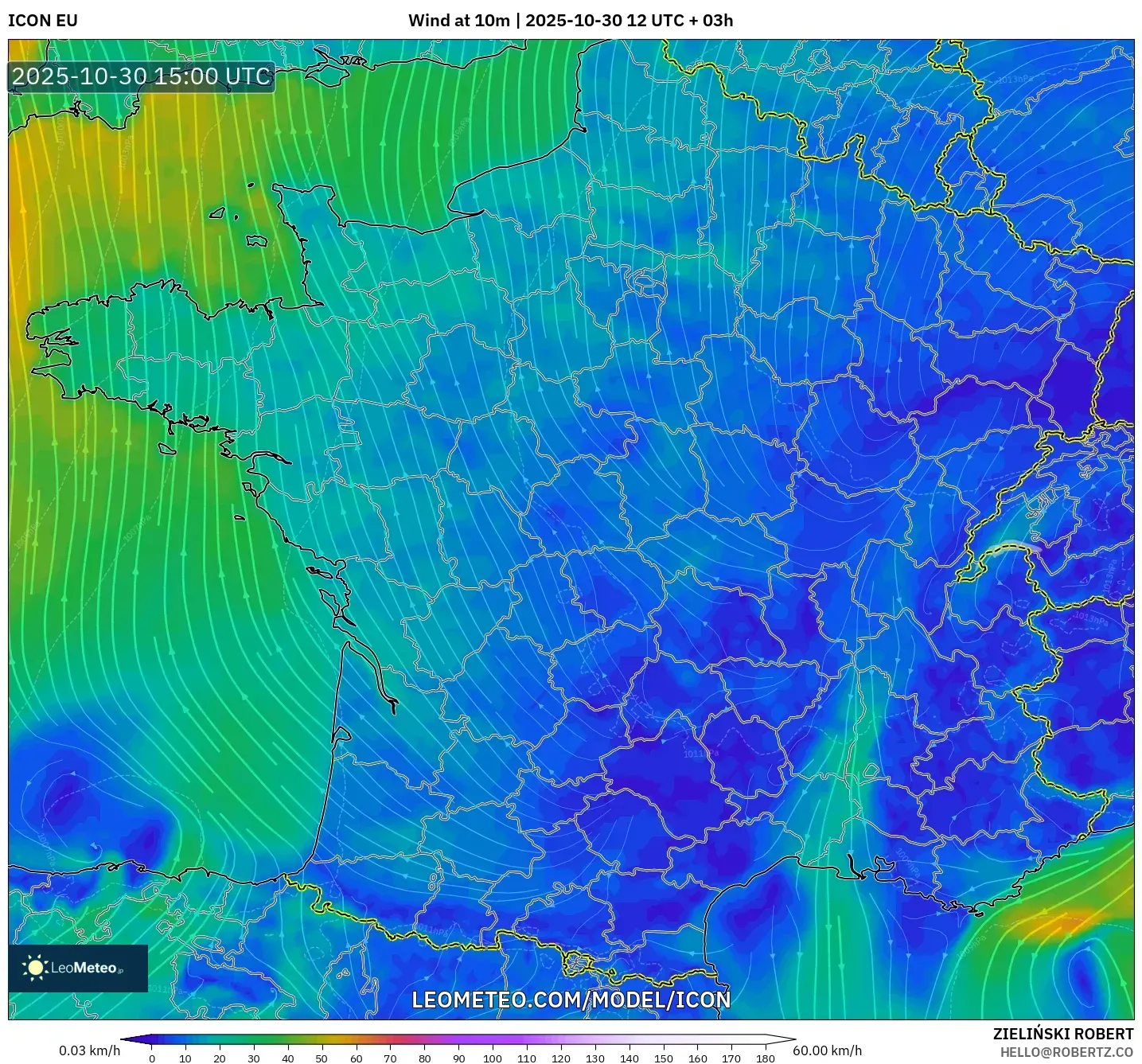 ICON model - France, Wind at 10m ICON model - France, Wind at 10m