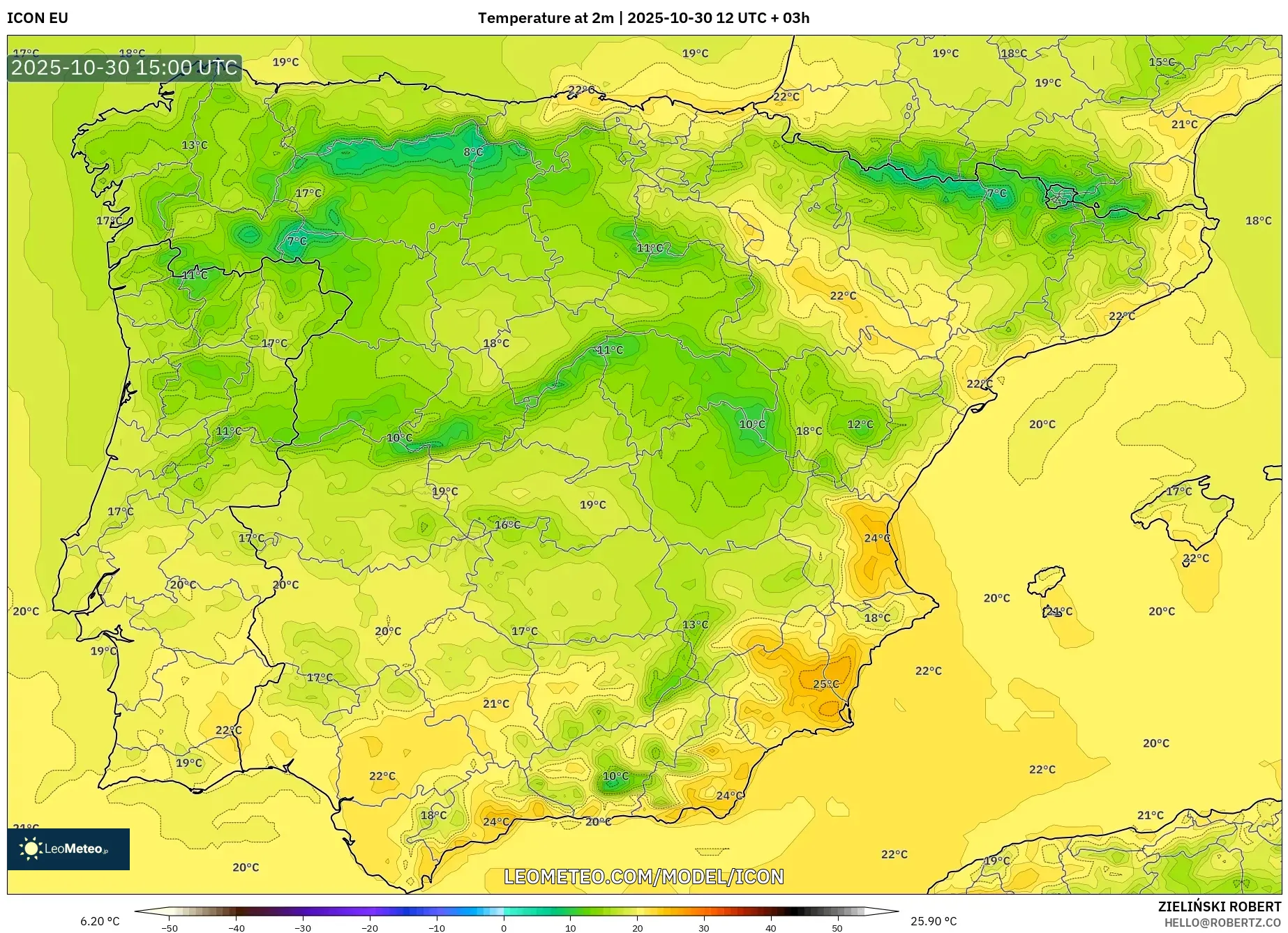 ICON model - Spain, Temperature at 2m ICON model - Spain, Temperature at 2m