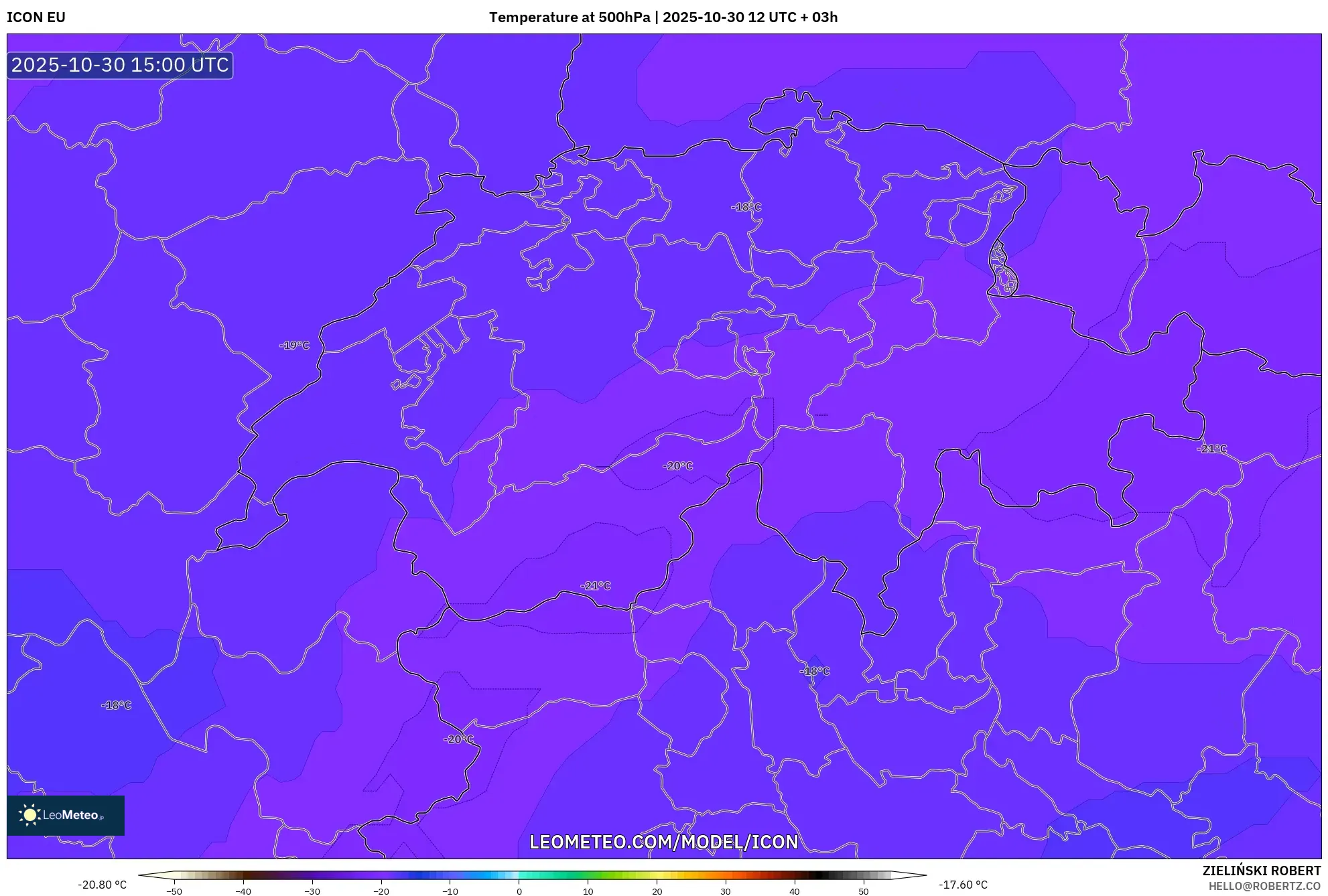 ICON model - Switzerland, Temperature at 500hPa ICON model - Switzerland, Temperature at 500hPa
