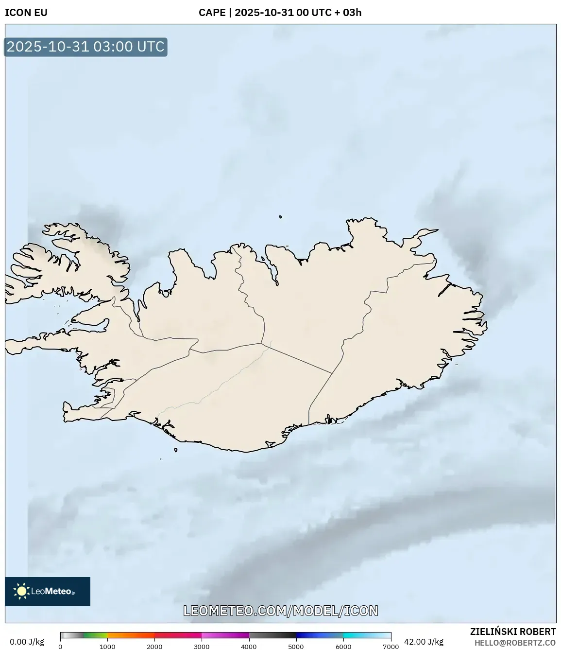 ICON model - Iceland, CAPE