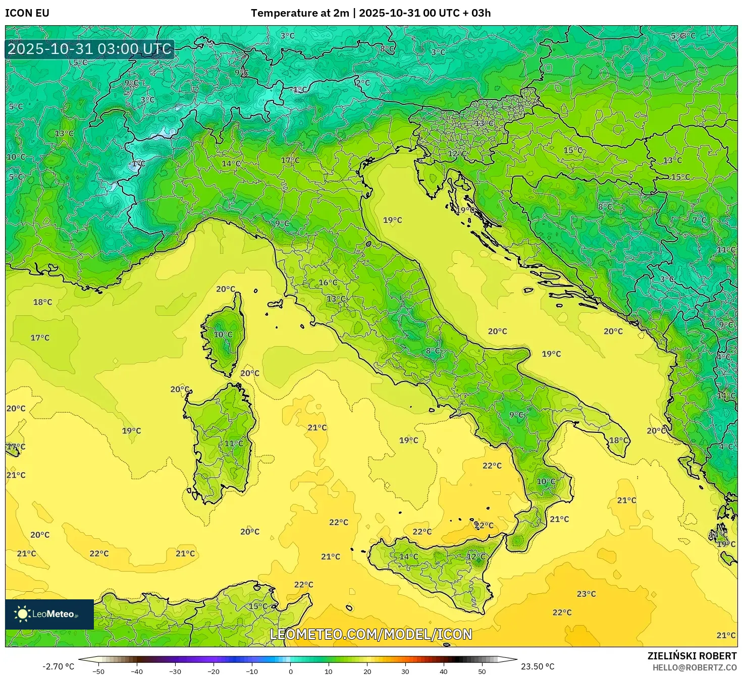 ICON model - Italy, Temperature at 2m ICON model - Italy, Temperature at 2m