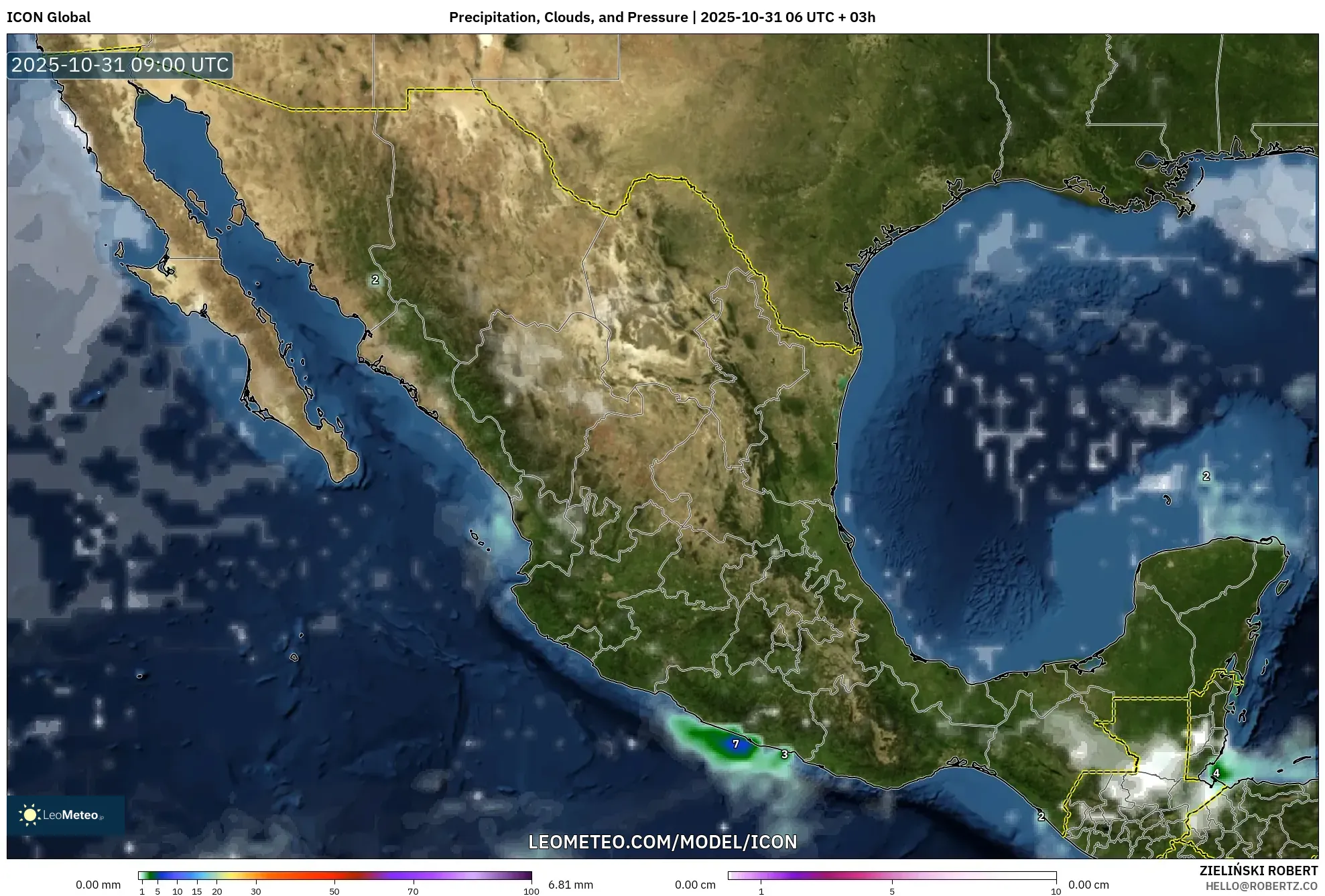 ICON model - Mexico, Precipitation, Clouds, and Pressure ICON model - Mexico, Precipitation, Clouds, and Pressure