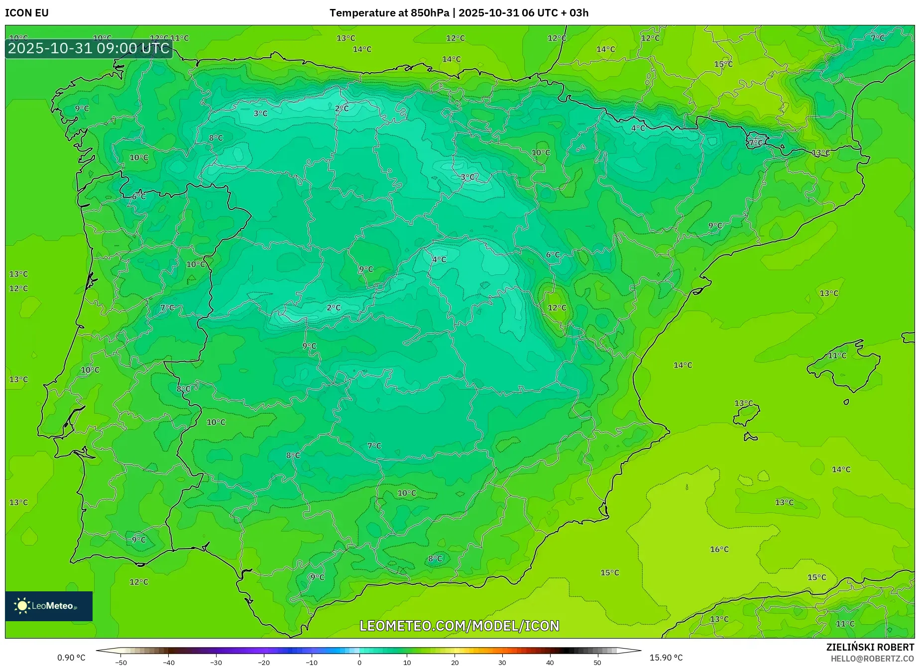 ICON model - Spain, Temperature at 850hPa ICON model - Spain, Temperature at 850hPa
