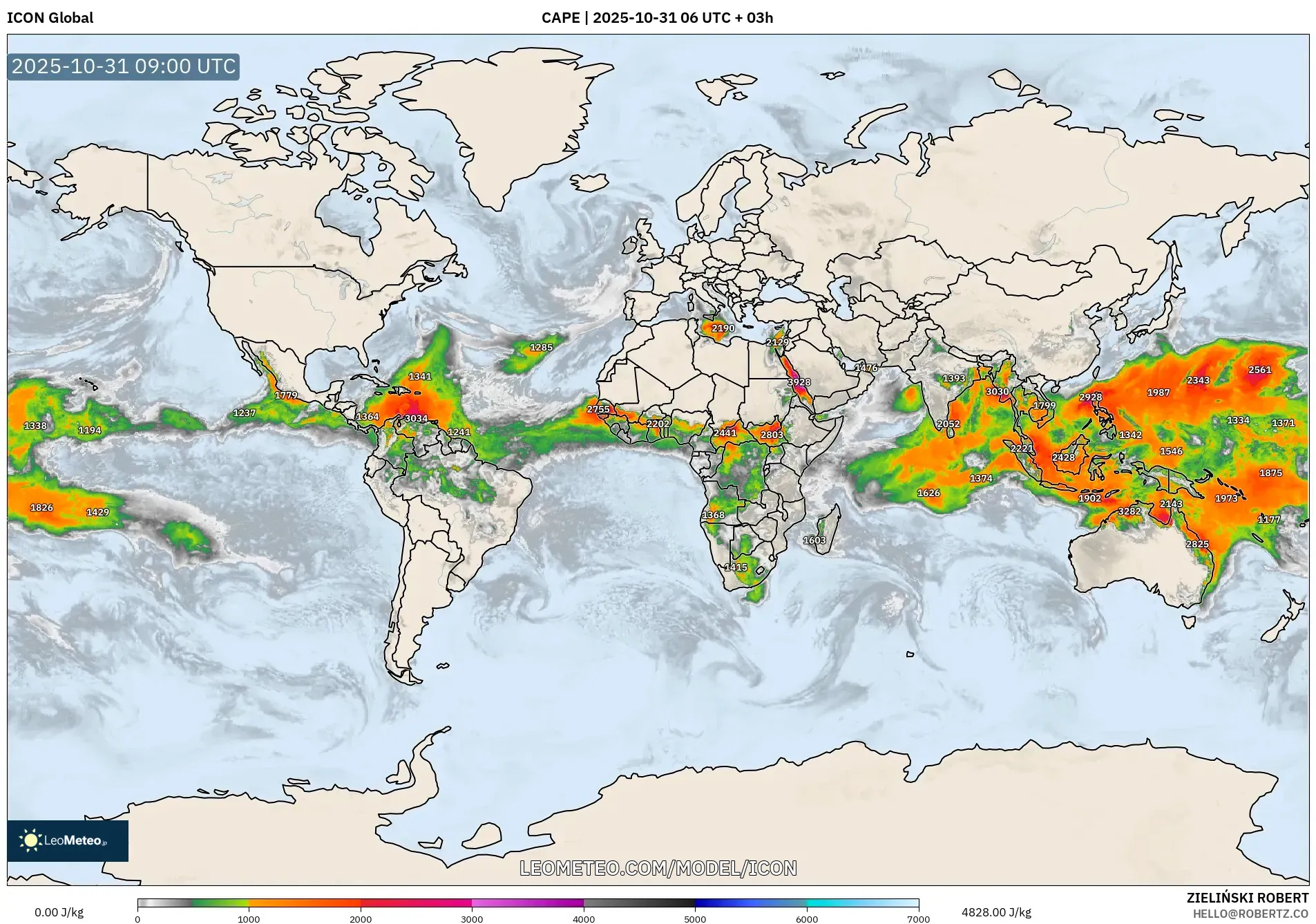 ICON model - World, CAPE ICON model - World, CAPE