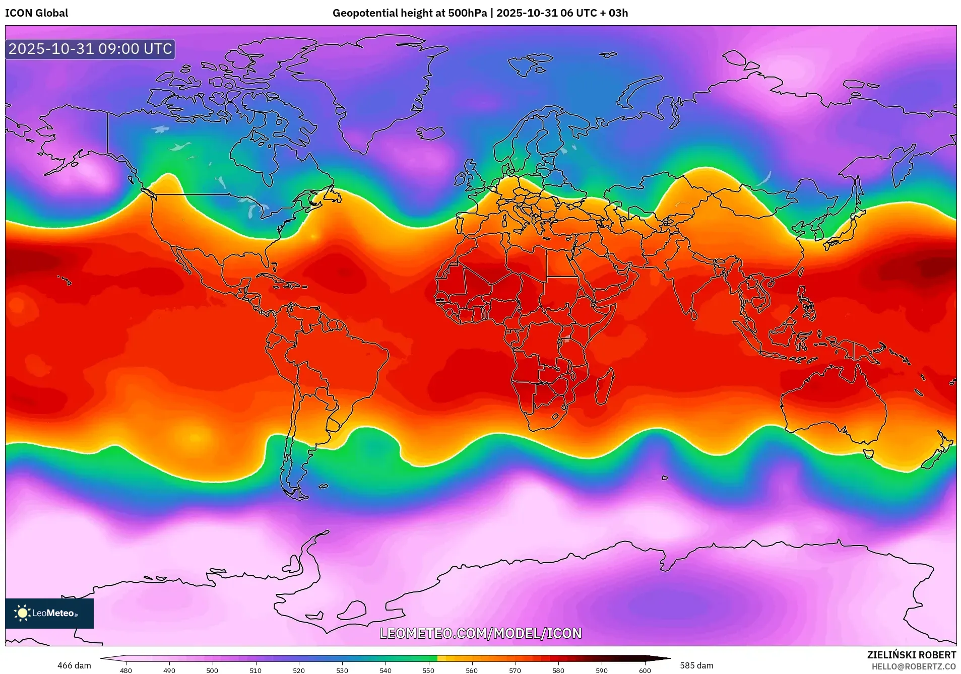 ICON model - World, Geopotential height at 500hPa ICON model - World, Geopotential height at 500hPa