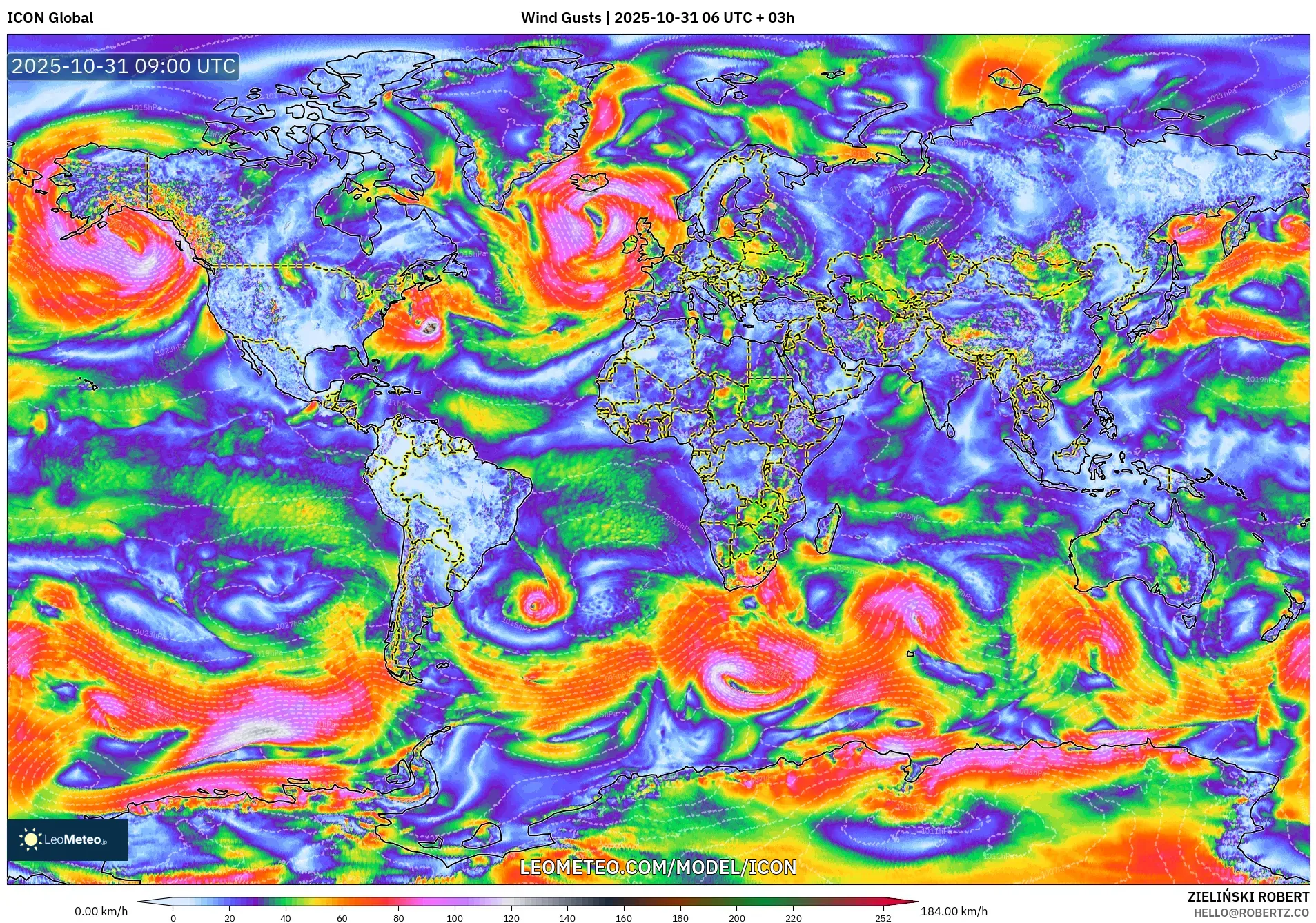 ICON model - World, Wind Gusts ICON model - World, Wind Gusts