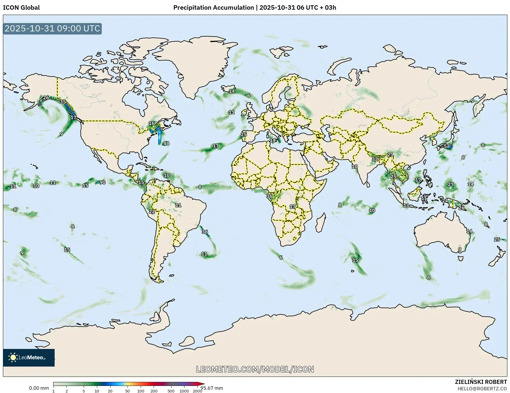 ICON model - World, Precipitation Accumulation ICON model - World, Precipitation Accumulation