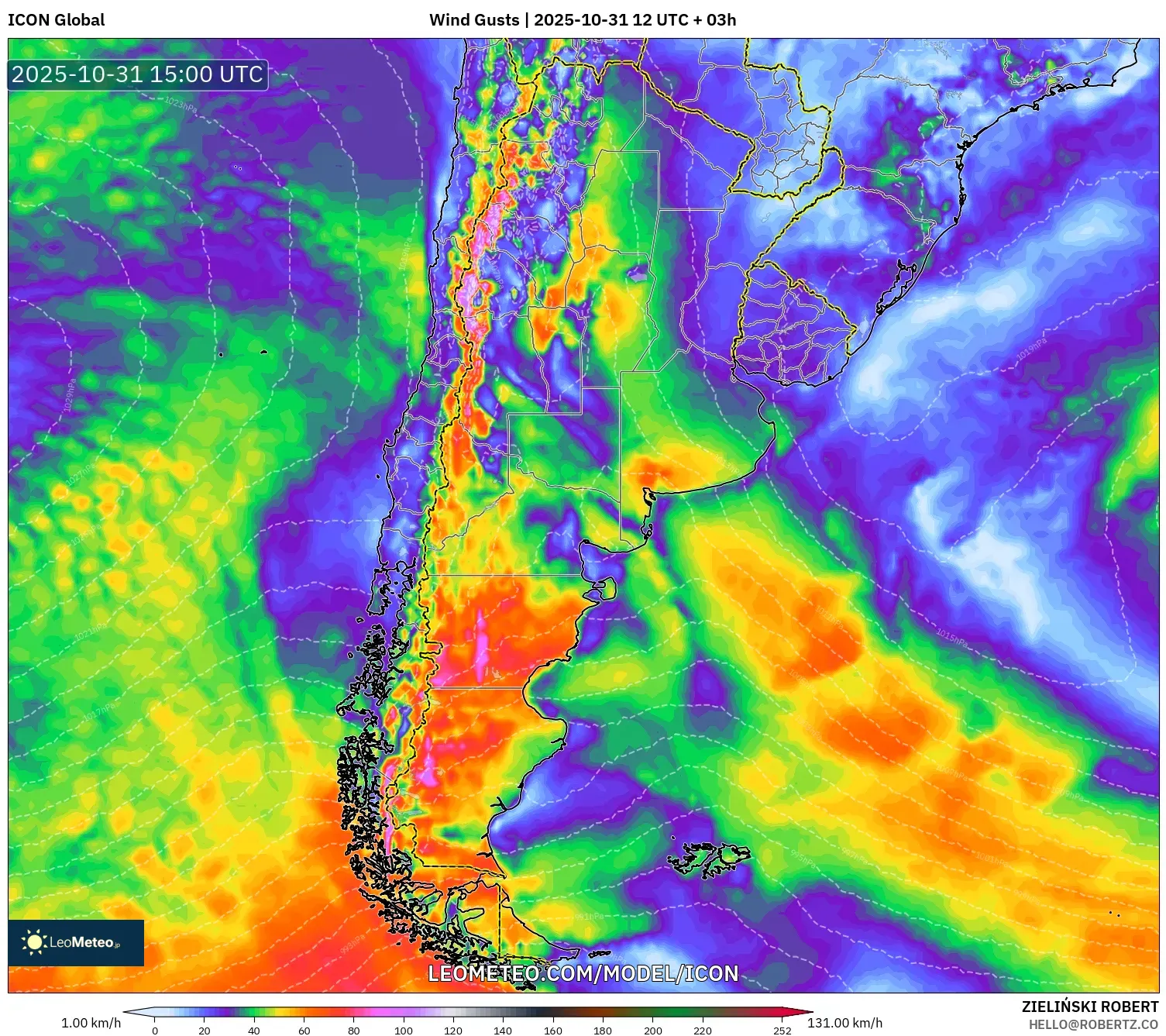 ICON model - Argentina, Wind Gusts ICON model - Argentina, Wind Gusts